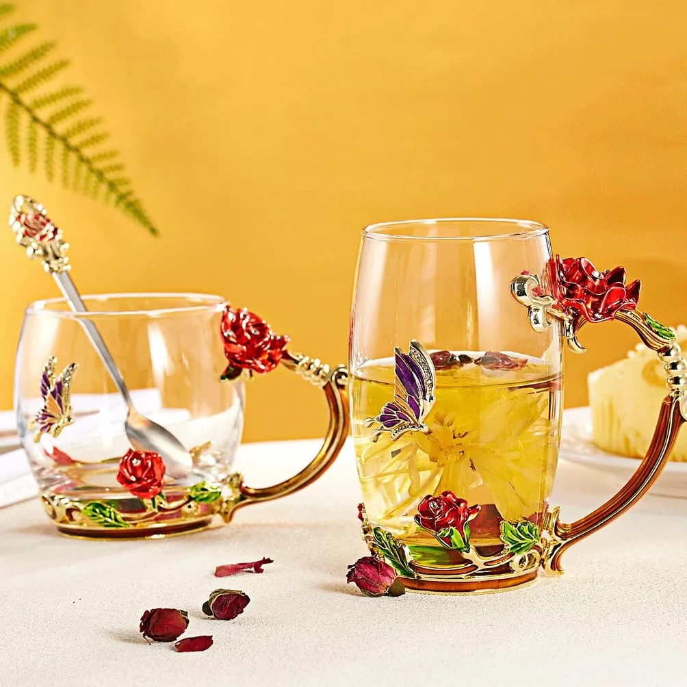 Vasos, vaso de vidrio esmaltado con aislamiento de 355 ml - Ideal for desayuno, bebidas frías, agua y uso diario.(Short Cup a)