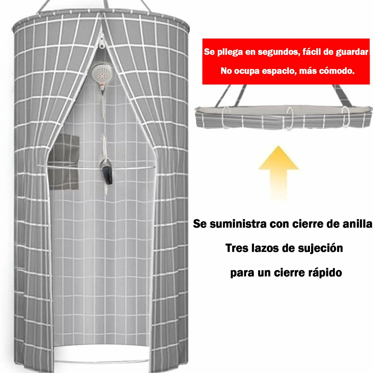 Cortina de Ducha Plegable y almacena en Segundos para el hogar, baño, Cortinas de Ducha de poliéster para baño, Ducha, Blanco