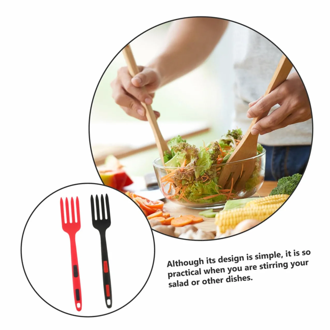 Zerodeko 2 piezas Tenedor de Silicona Reutilizable para Ensaladas Utensilio de Cocina Negro y Rojo