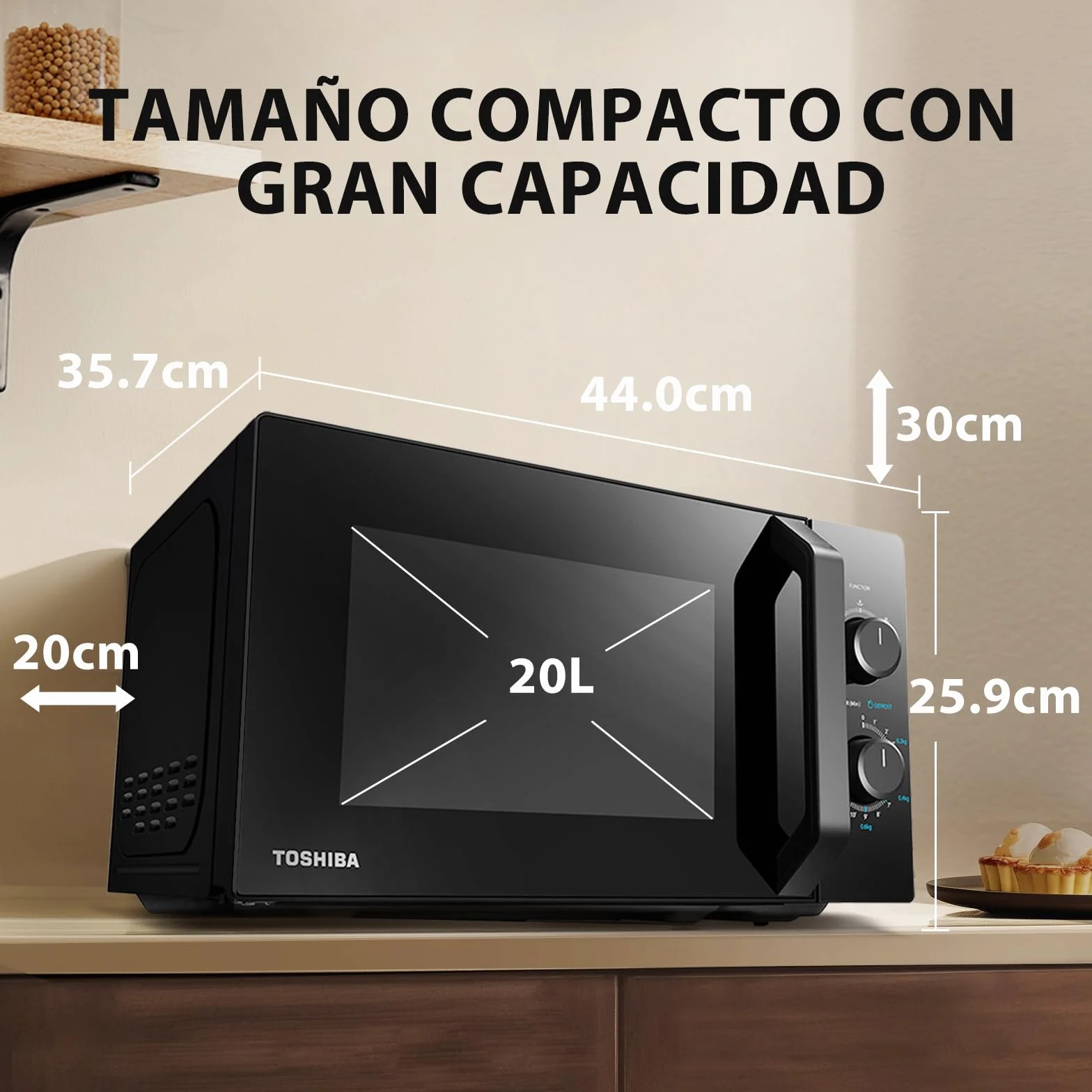 Microondas Toshiba MW2-MM20P(BK) 20L, independiente, 700W, 5 niveles de potencia, con fácil descongelación, iluminación LED interior, color negro