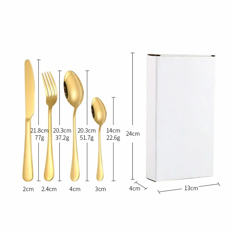Juego de Cubiertos de Acero Inoxidable, 24 Piezas, Caja de Regalo, Mango de Color de Lujo, Tenedor, Cuchara y Cuchillo. Apto para lavavajillas (Rojo Dorado).
