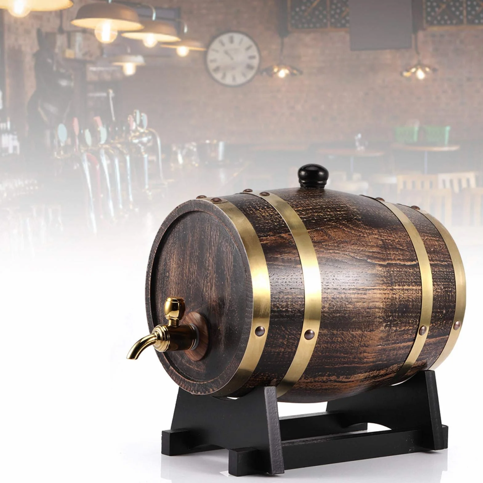 Barril de envejecimiento de roble, 3L Estilo retro Madera de roble Vino tinto Brandy Barril de whisky Contenedor de cubo de barril con grifo