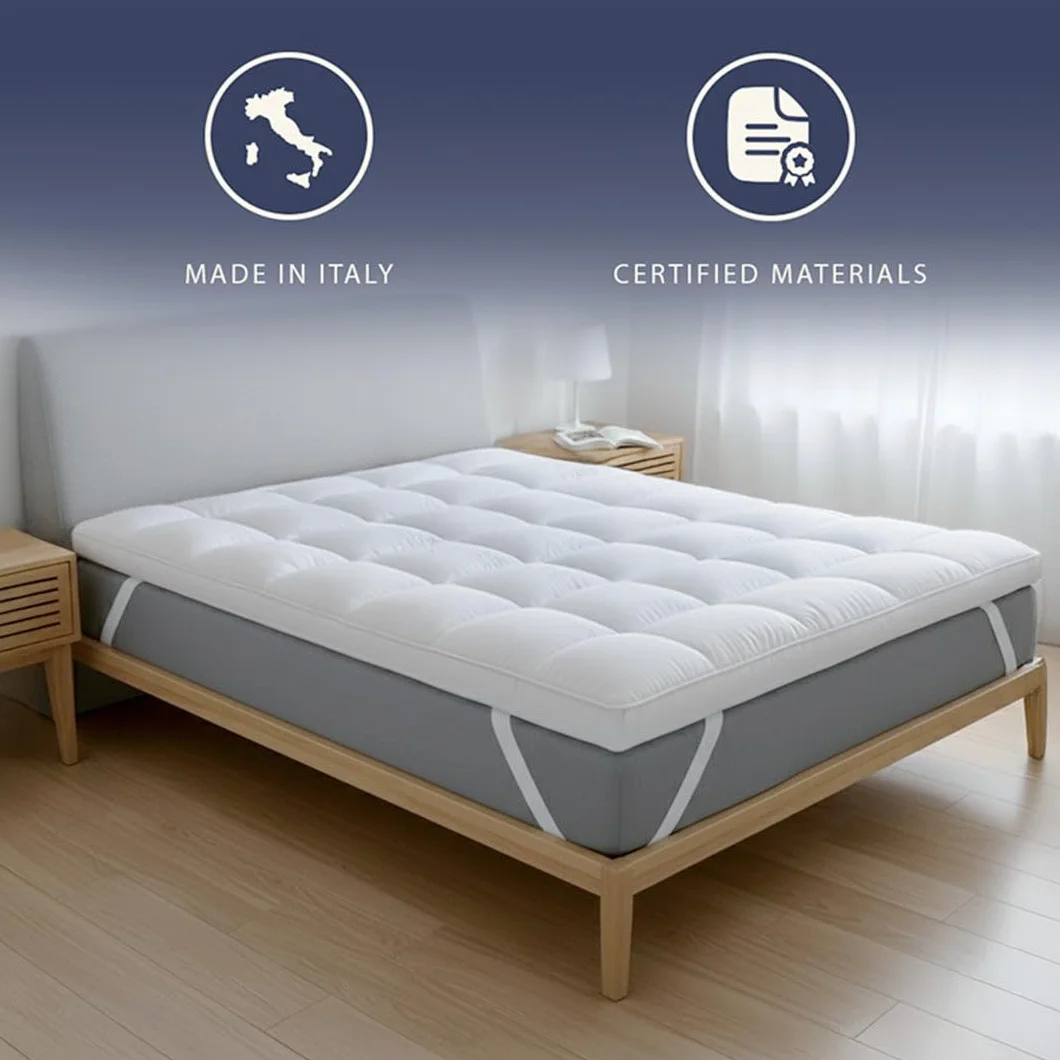 The White Stone Topper Cubrecolchón 160 x 200 cm | Acolchado de Fibra 1000 g/m² | Extra Confort con Cámara de Aire Transpirable | Cubrecolchón Efecto Nube Estilo Hotel Made in Italy