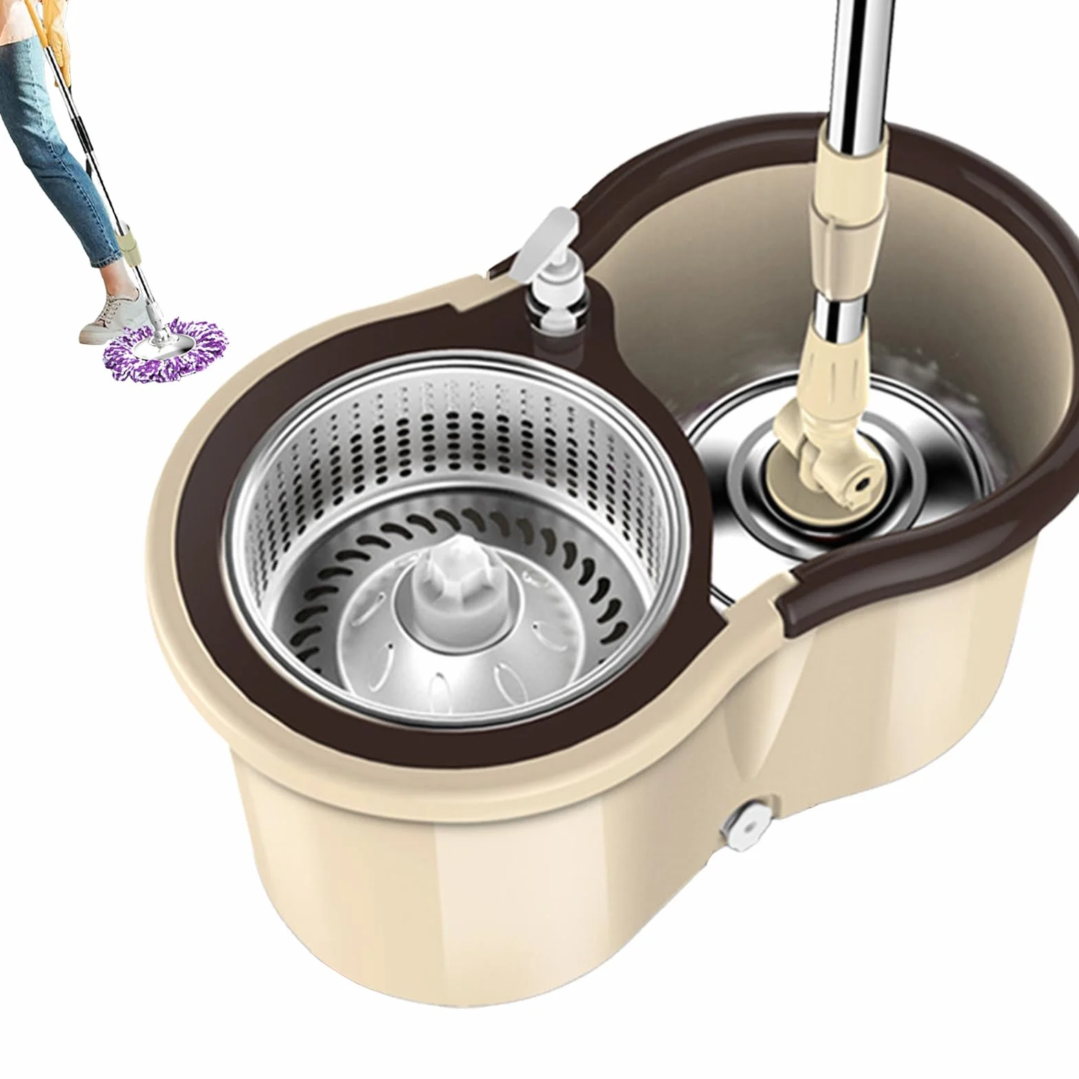 Fregona con cubo - de limpieza de suelos, fregona giratoria de 360 grados | herramienta versátil para limpieza de suelos | Juego de con fregonas de microfibra para el hogar