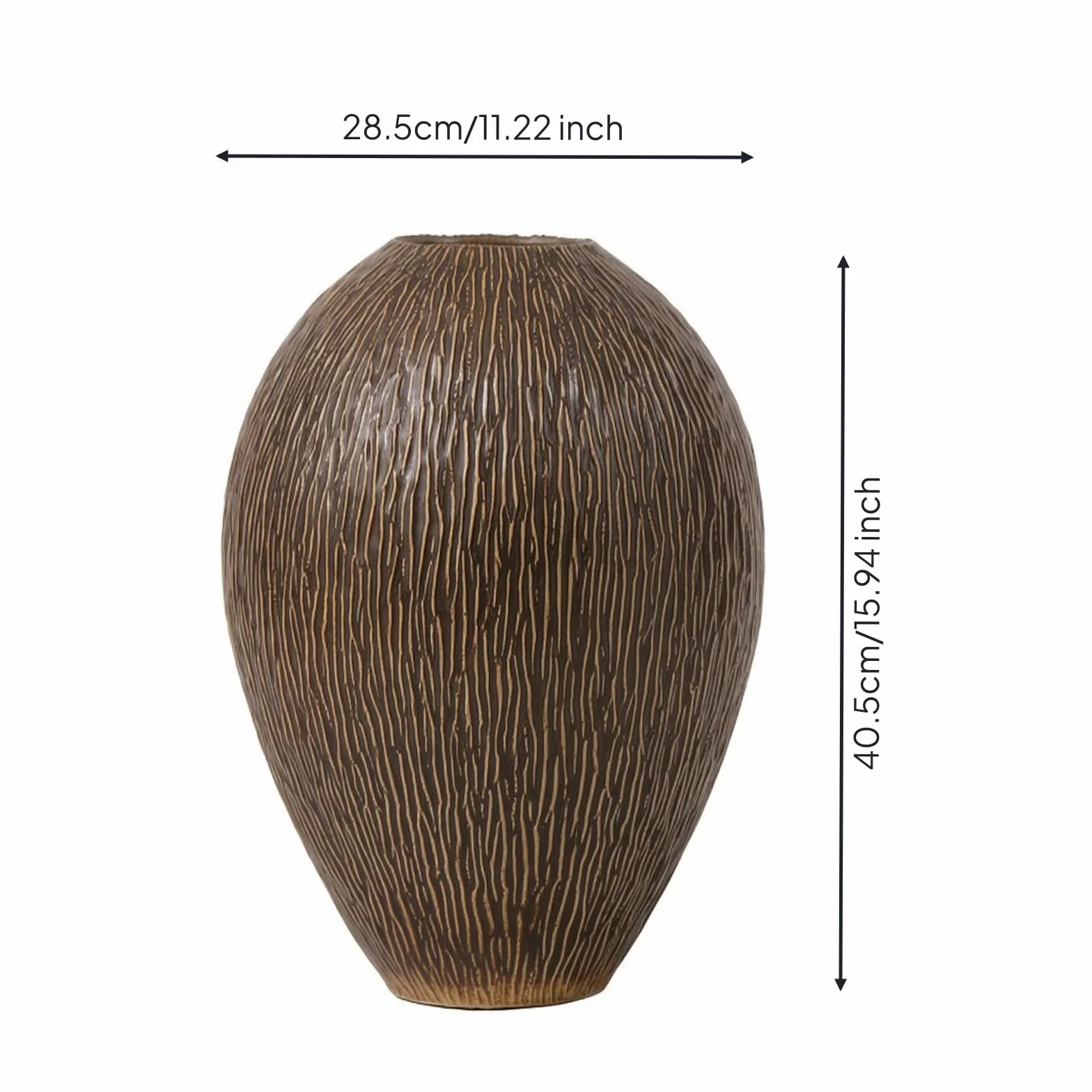 Jarrón de Cerámica Florero Botella Ornamento Superficie Estriada Hecha a Mano y Silueta con Cuello Estrecho Base Estable para Estanterías Recibidor, Envejecido, 24.5 24.5 H28cm