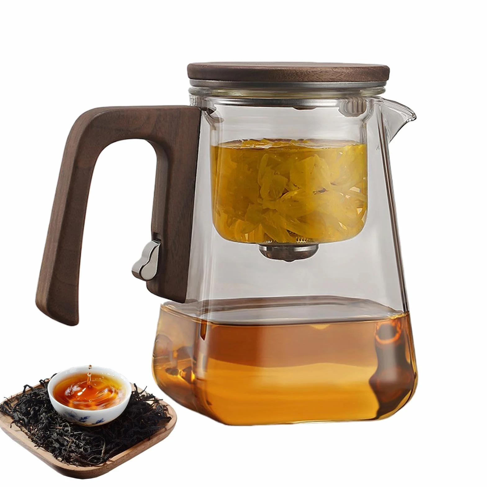 con infusores para té suelto, con infusor de vidrio con colador | Juego de té con filtro de vidrio multifuncional, magnética con mango de madera para el hogar y el comedor