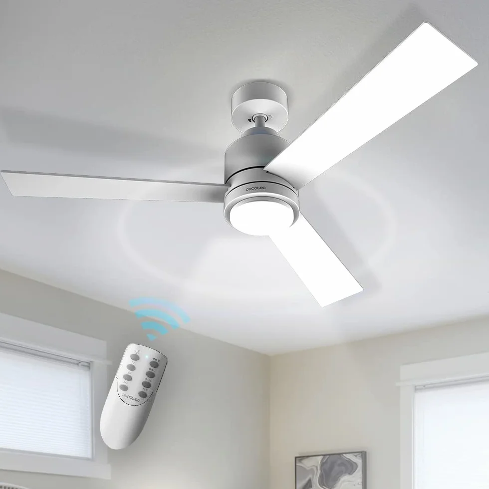 Cecotec Ventilador de Techo con Luz EnergySilence Aero 4850 Style White. 30 W, Diámetro 48" con 3 Aspas, Mando a Distancia, Motor DC, 6 Velocidades, Modo Winter-Summer y Natural Breeze