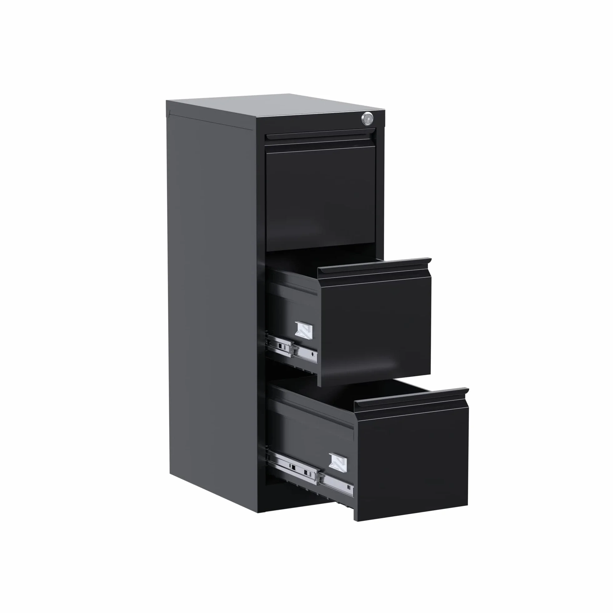 SUPEER Armario Archivador Metálico, 3 Cajonera Oficina, Bloqueable, Incluye 2 Llaves, Dispositivo de Inserción, Muebles Oficina - 103x38x45cm(Negro)