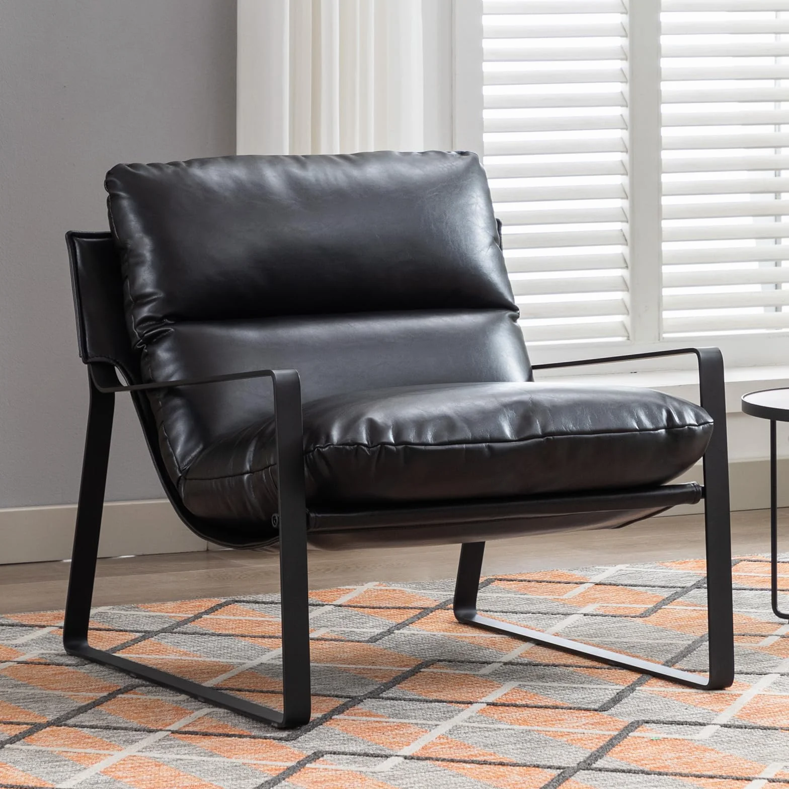 Ya-Home Sillon Individual Moderno Silla Ocio de Salón con Patas Negras,Silla Relax de PU Cuero con Brazos Butaca de Lectura Sencillo para Hogar/Apartamento,Negro