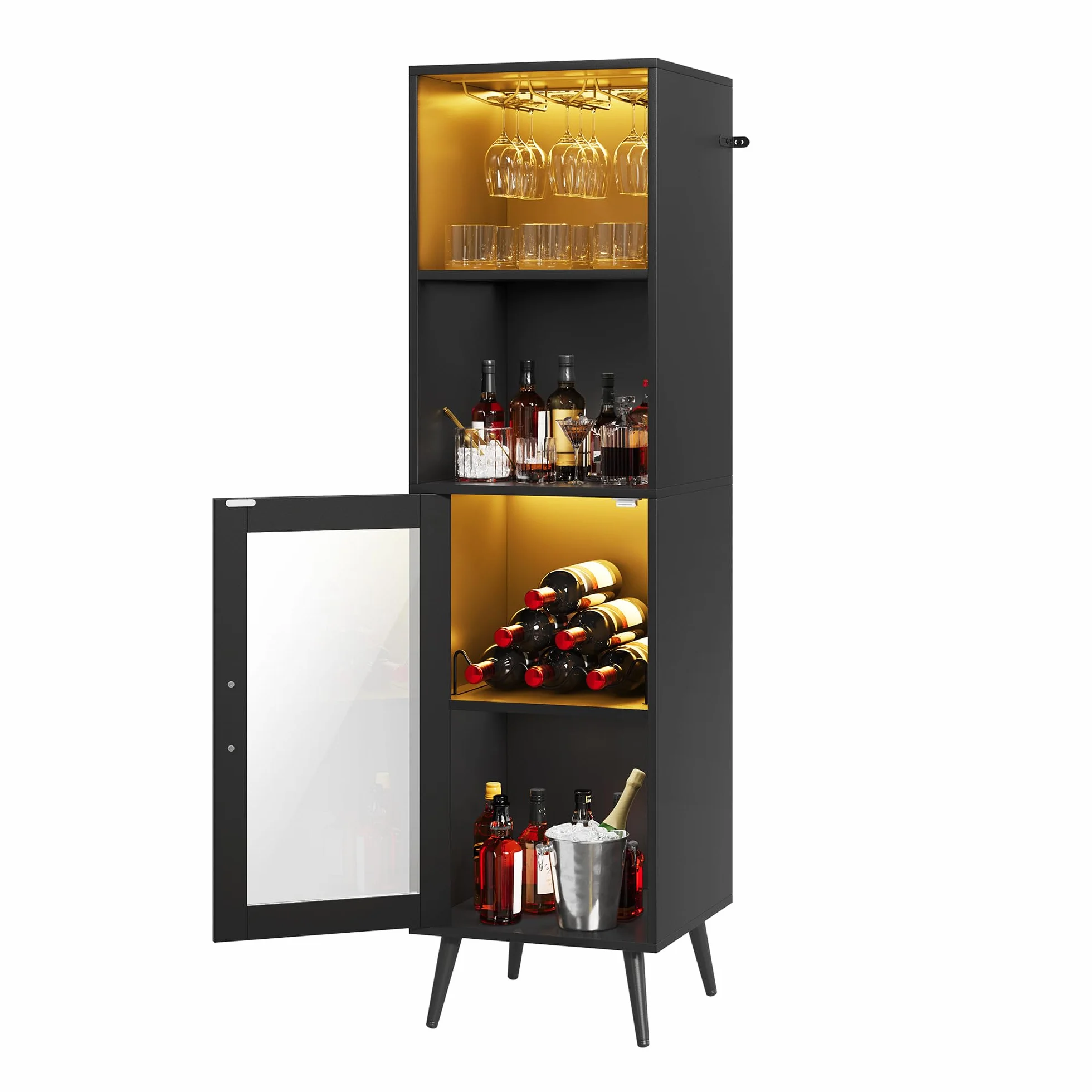 YITAHOME Gabinete de Bar con Luces LED Ajustables, Barra de café con Estante para Vino y Ganchos y Armario de Puerta acrílica, aparador de Buffet de Cocina para el hogar, Bar, Comedor, Sala de Estar