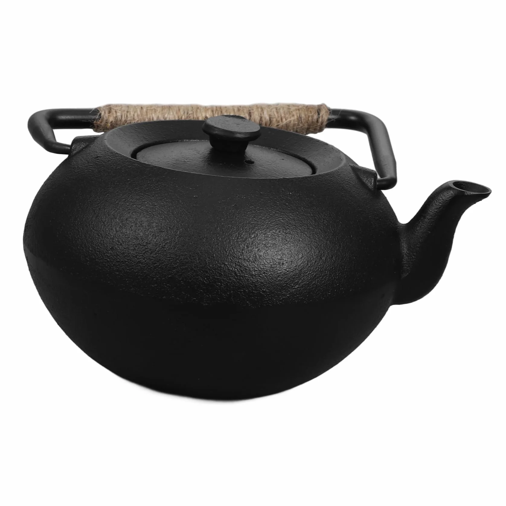 Tetera de Hierro Fundido 600ml Negra con Filtro y Asa | Infusionar Hojas Sueltas, Apta para Camping y Picnic, Hervidor Multifunción para Agua y Té