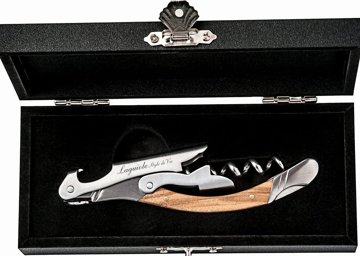 Laguiole Style de Vie Sacacorchos abrebotellas cortador de láminas madera de olivo