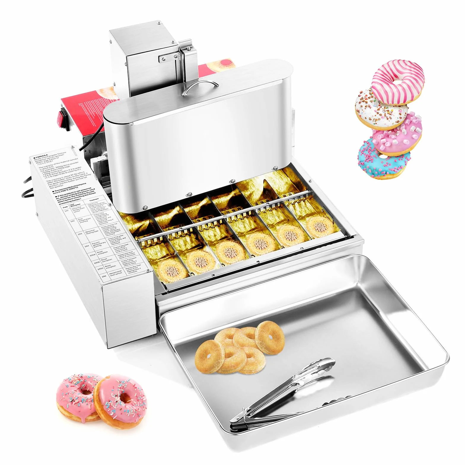 VEVOR Máquina Automática para Hacer Donas 6 Filas 2000 W, Equipo para Hacer Rosquillas de Alta Potencia 360 Piezas/Hora, de Acero Inoxidable con Control Inteligente, para Panadería, Cafetería