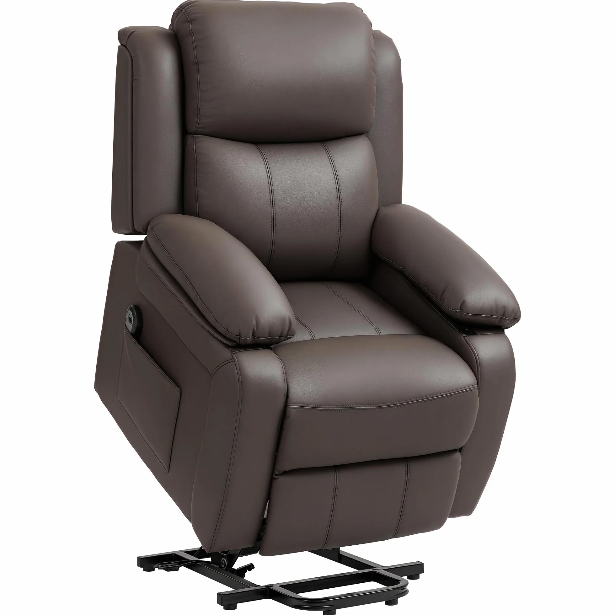 HOMCOM Sillón Relax Eléctrico Reclinable Levanta Personas, Sillón Elevador, con Respaldo Alto, Control Remoto, Reposapiés, Acolchado Grueso, Tapizado en PU, Bolsillos Laterales, Marrón Oscuro