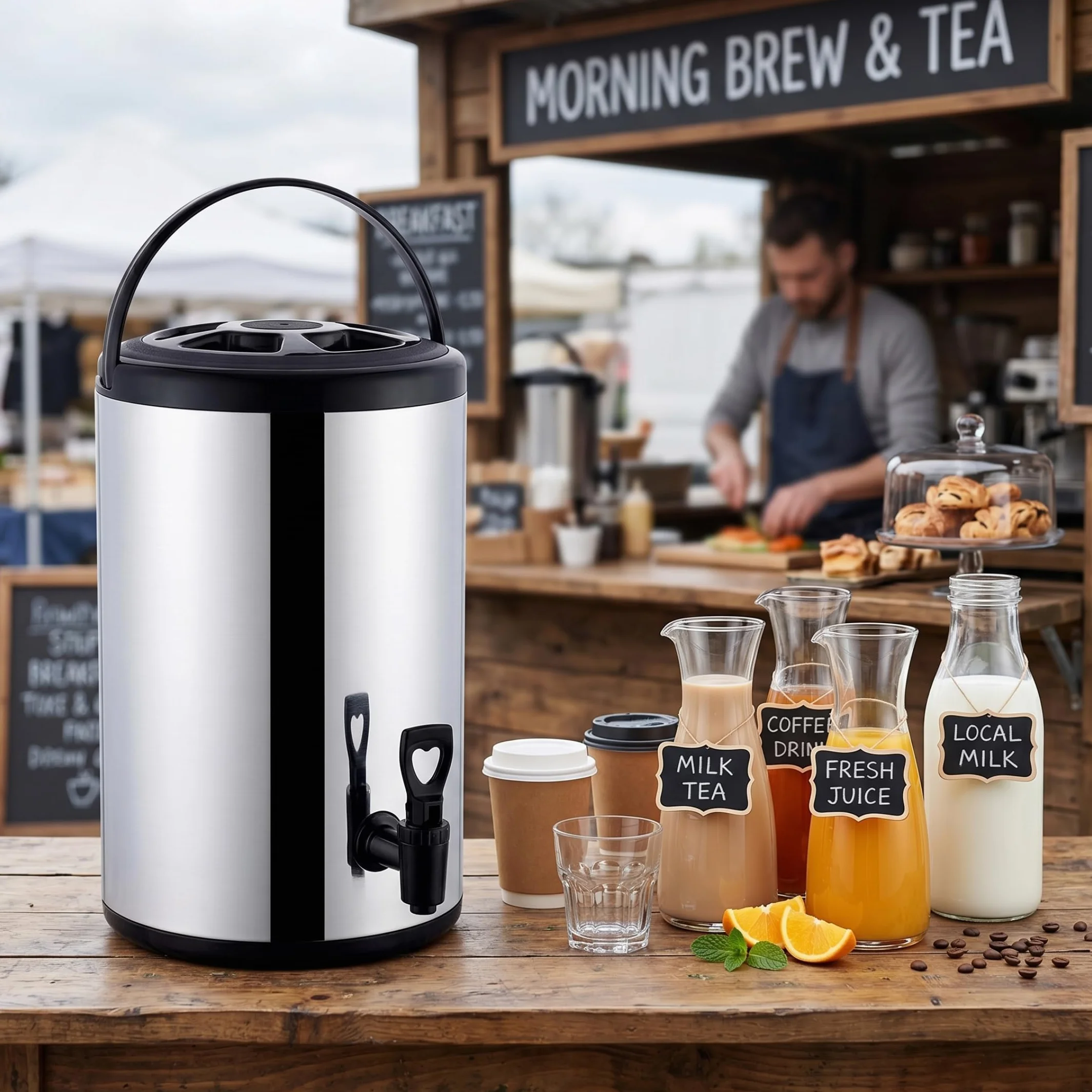 Dispensador de bebidas aislado, urna grande de acero inoxidable de 6 L con retención de temperatura de larga duración para puestos de alimentos y tiendas de desayuno, color negro