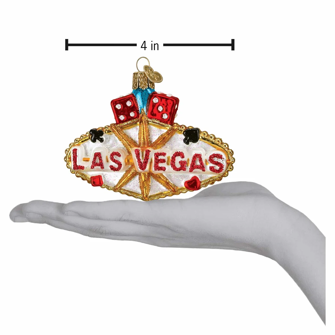 Old World Christmas Las Vegas Sign Ornamento de Cristal soplado