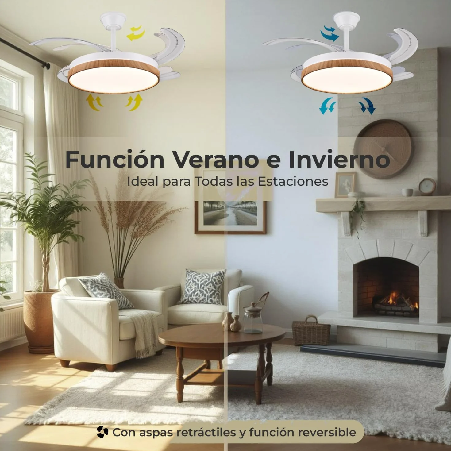 LUMIKING Ventilador de Techo con Luz LED 72W Silencioso - CCT 3000-4000-6000K con Aspas Retractiles - Mando a Distancia, Función Verano e Invierno y Reversible - Ventilación en Hogares y Oficinas