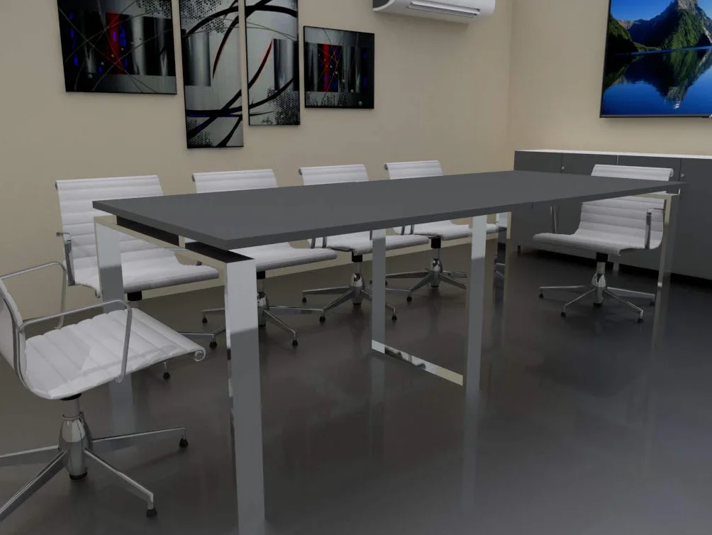 Mesa de Reuniones con Estructura Abierta, Pata Retranqueada, de 240x100cm. FABRICACIÓN Nacional. Entrega de 3 a 7 dias. (Tablero Gris Grafito, Estructura Efecto Cromo)