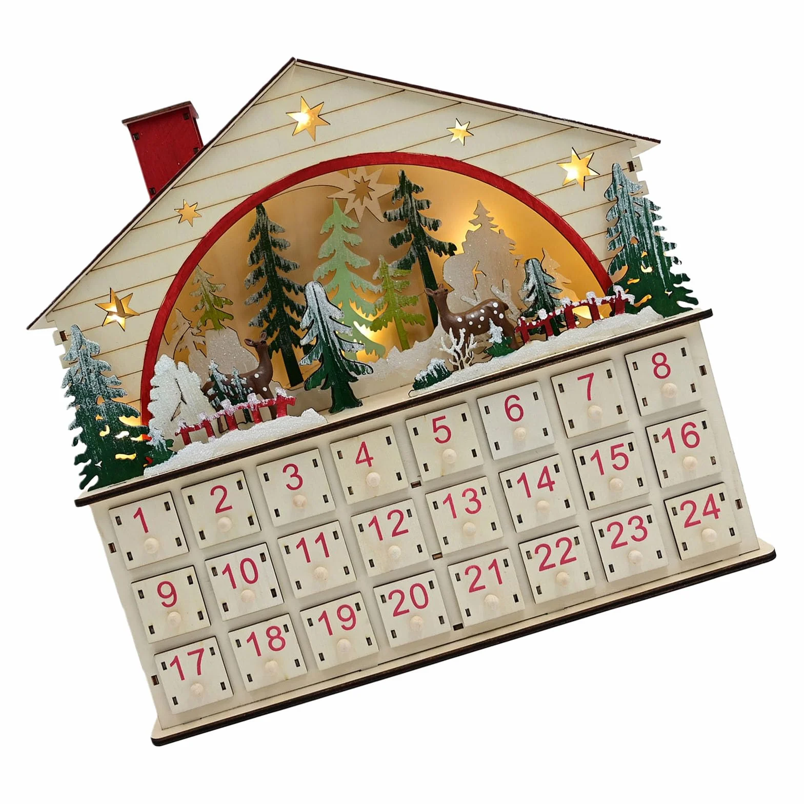 Calendario de Adviento de Madera Hecho a Mano con Luces LED, Cuenta Regresiva navideña con Pilas Decoración navideña Calendario de Adviento LED navideño de Madera con batería Hecho a Mano