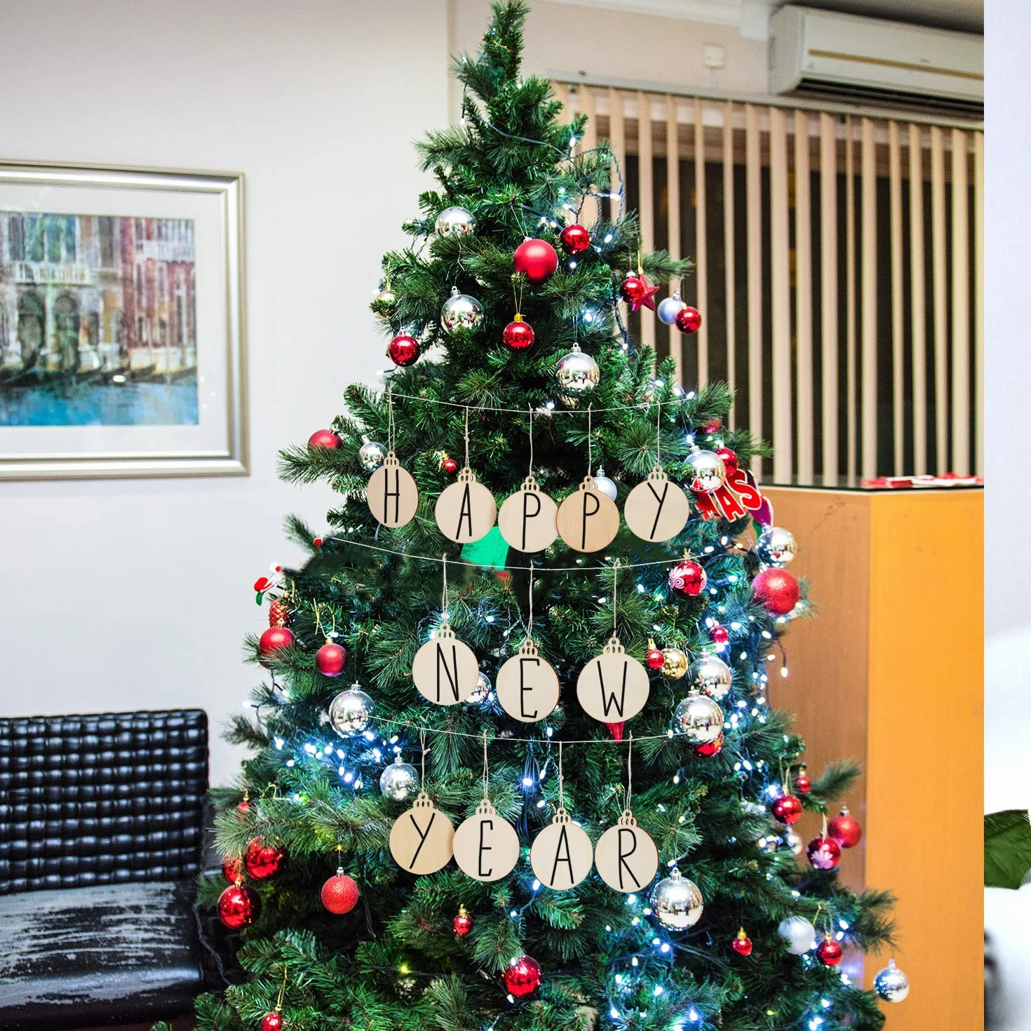 SAVITA Bola de Navidad madera 60 unidades discos redondos decoraciones árbol navideño pintar bricolaje