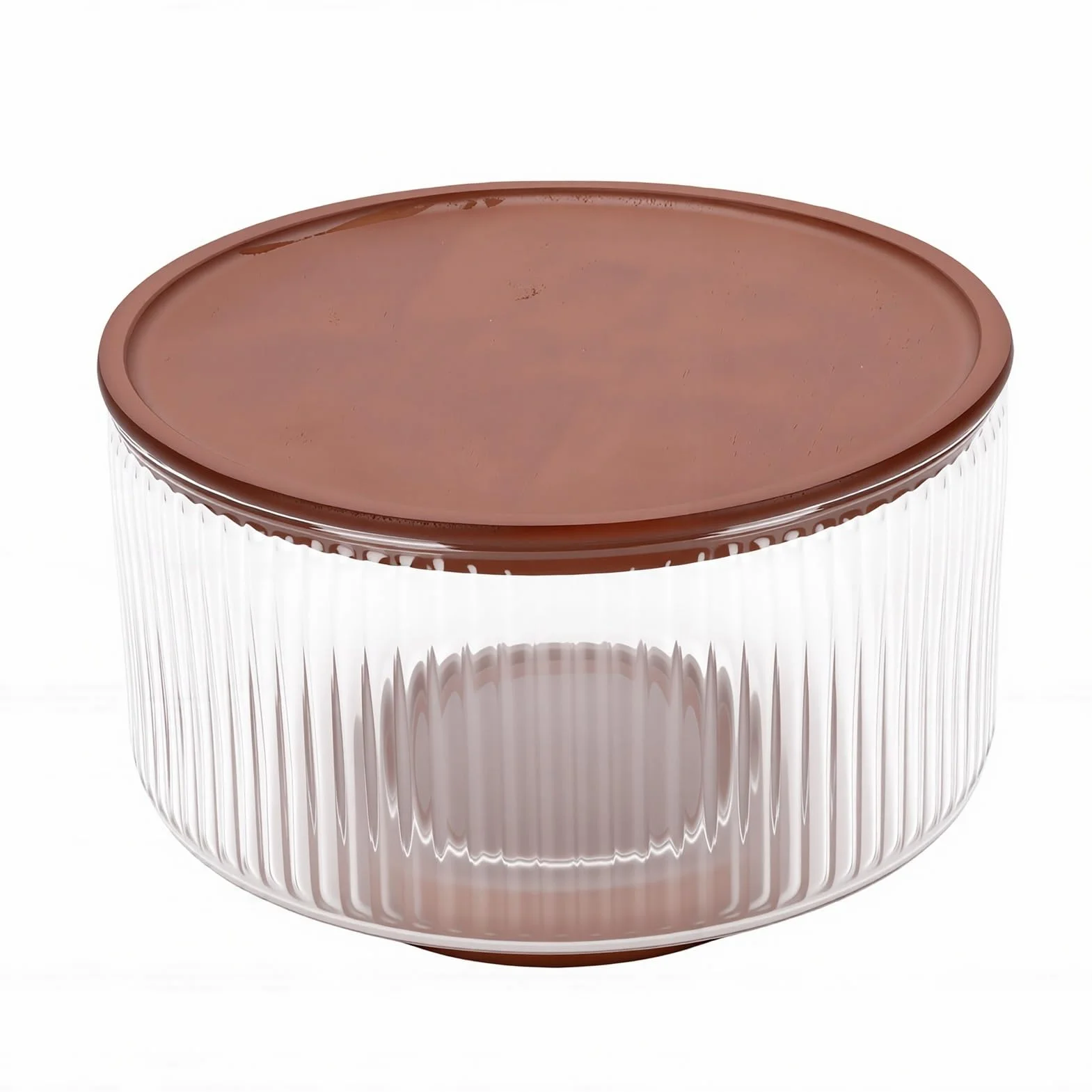Tosuny Cuenco para Servir de Vidrio Acanalado con Base de Madera |Frutero de Ensalada de Gran Capacidad para Reuniones Familiares y Fiestas (claro)