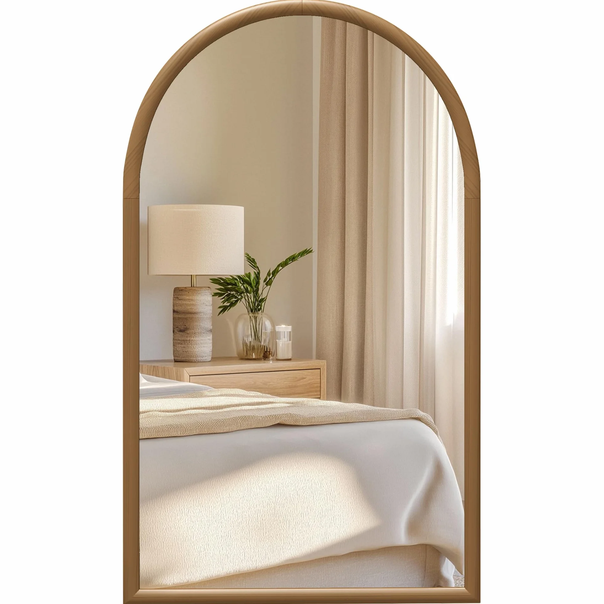 HOMCOM Espejo de Pared 65x110 cm Espejo de Recibidor Marrón Oscuro | con Marco de Madera en Forma de Ventana, Decoración para Salón Dormitorio Entrada