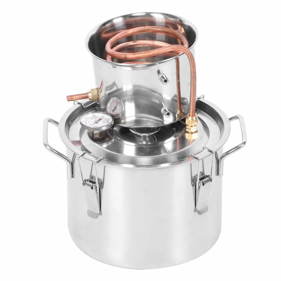 Destilador de agua Destilador doméstico Equipo de agua destilada de acero inoxidable para alcohol de vino Equipo de producción de agua destilada fácil de usar con termómetro incorporado(10L)