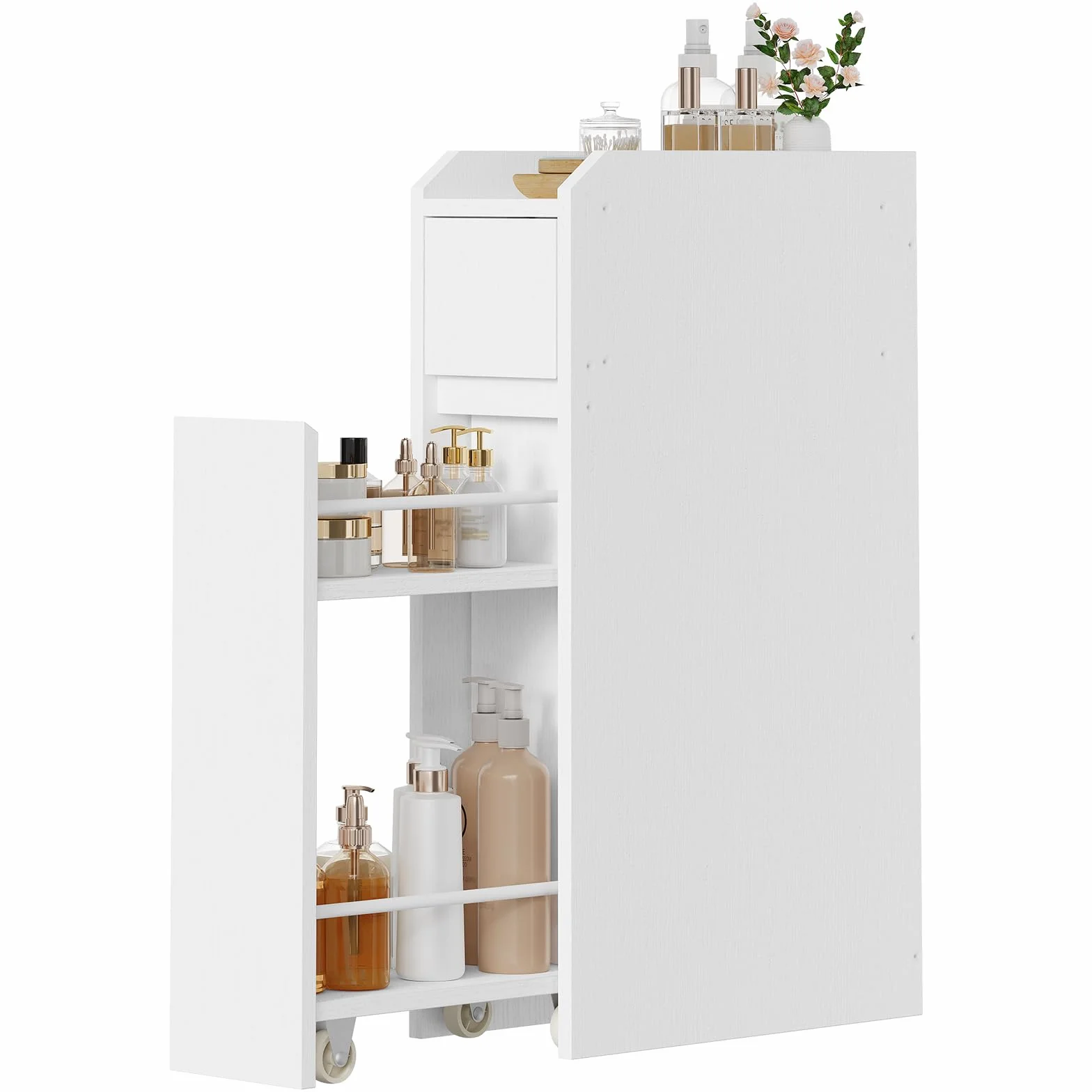 HOOBRO Armario para Baño Ultrafino, con 2 Cajones de Deslizamiento Suave y Dispositivo de Fijación, Mueble Estrecho de Almacenaje de Baño, para Lavadero, 18 x 40 x 70 cm, Blanco EWW11BC01