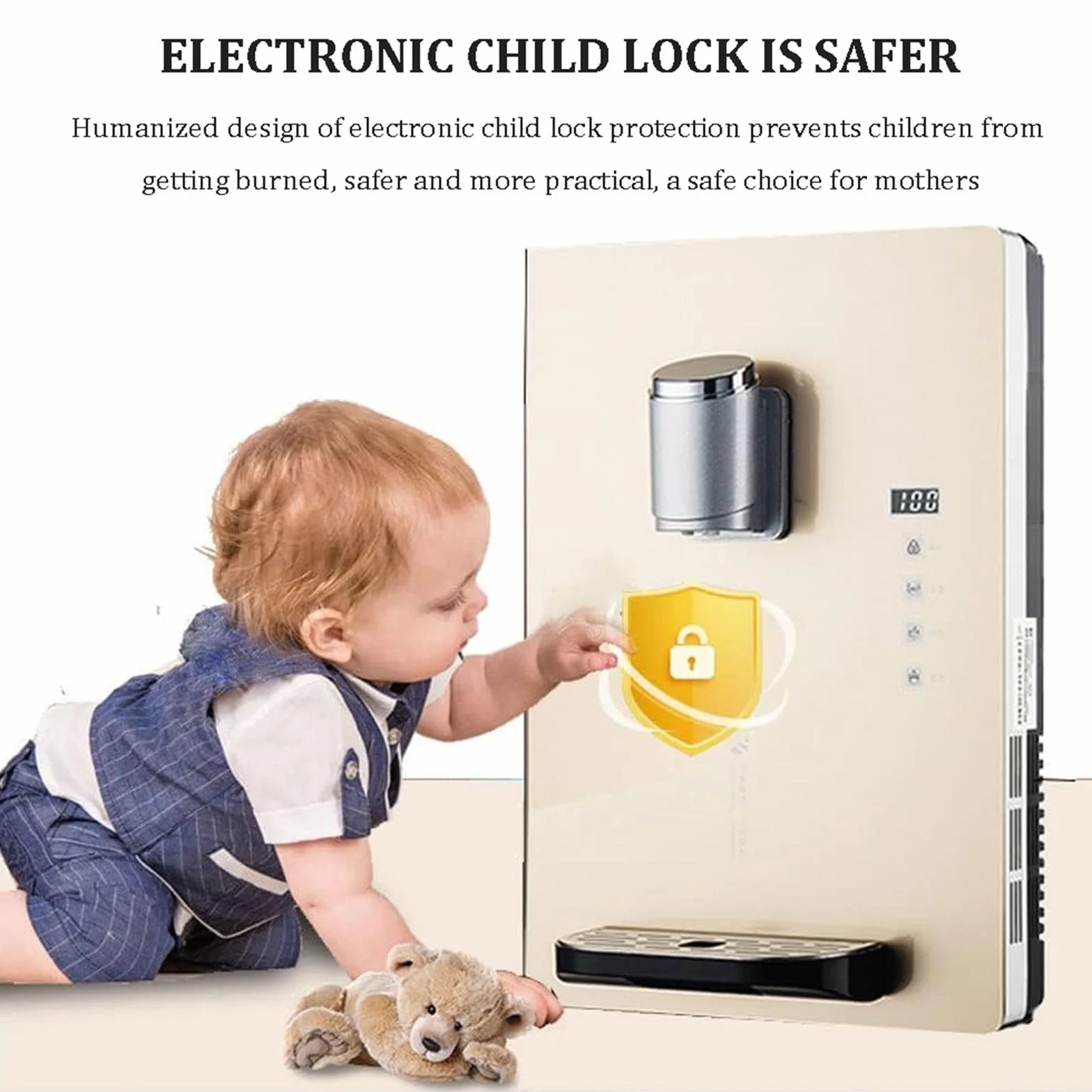 Dispensador De Agua De Pared Con Bloqueo ElectróNico Para NiñOs, Capacidad De 30 L/H, Agua Caliente Y Fría, Pantalla TáCtil Inteligente, Ajuste De Varias Velocidades Para Oficina,Black