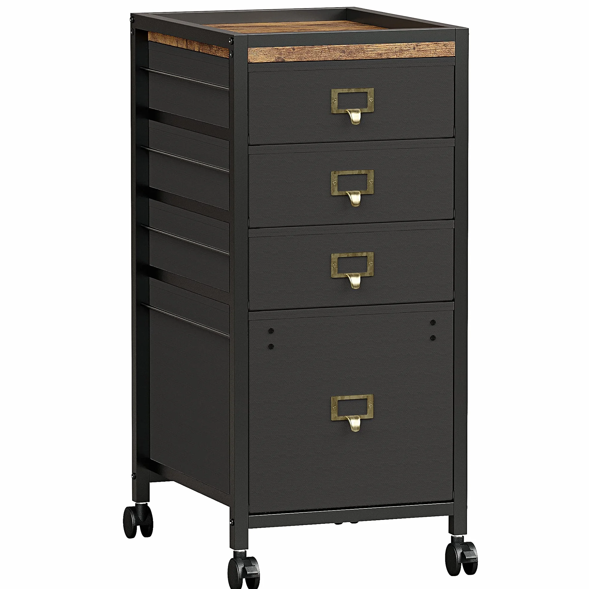 Garvee Cajonera Escritorio y Cajonera Oficina, Diseño contenedor con ruedas con 4 cajones Compacto y Funcional, para Oficina en Casa, Color Negro,30×38×67 cm