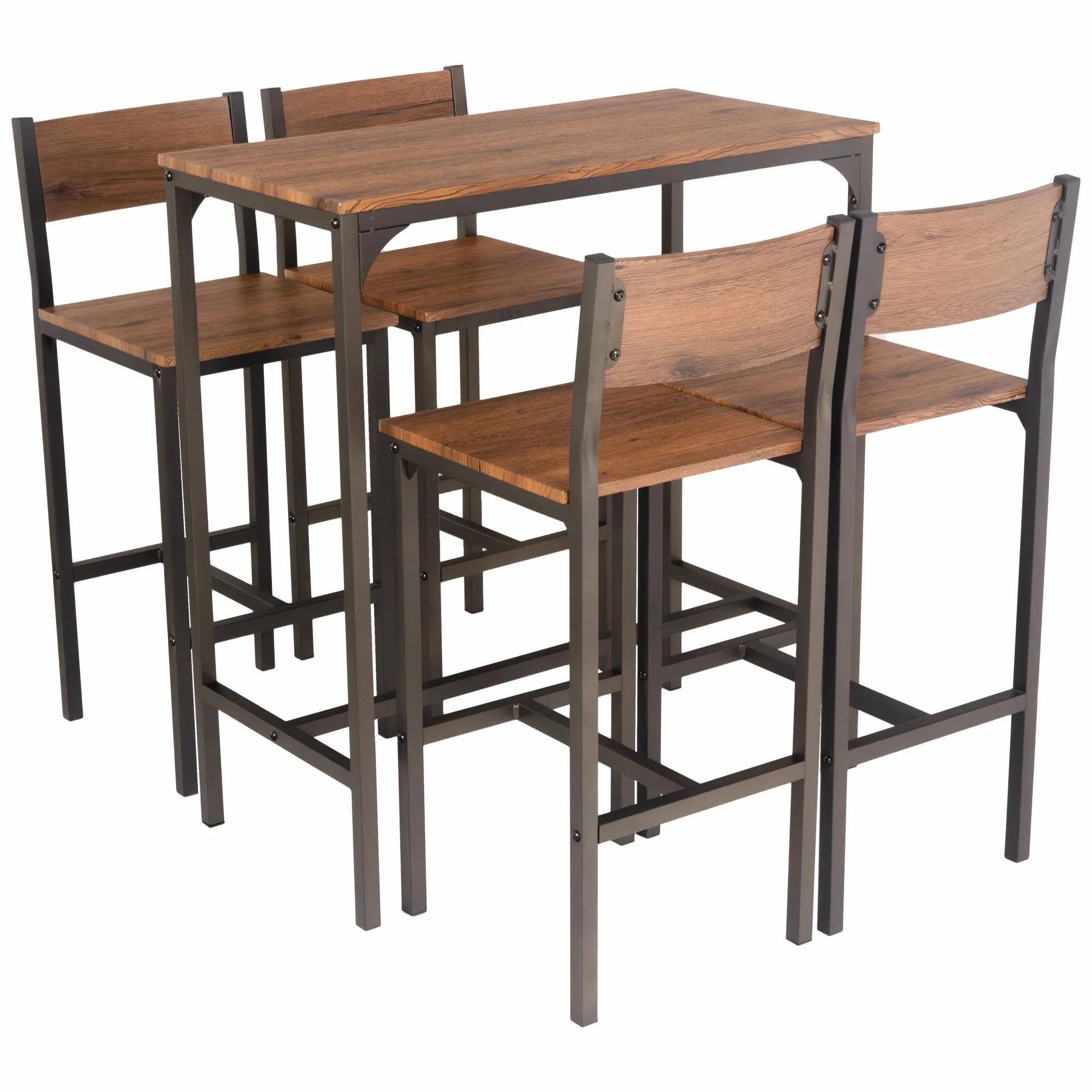 YELLOO Venice Set Mesa de Bar y 4 Taburetes Color Marron Design Sillas