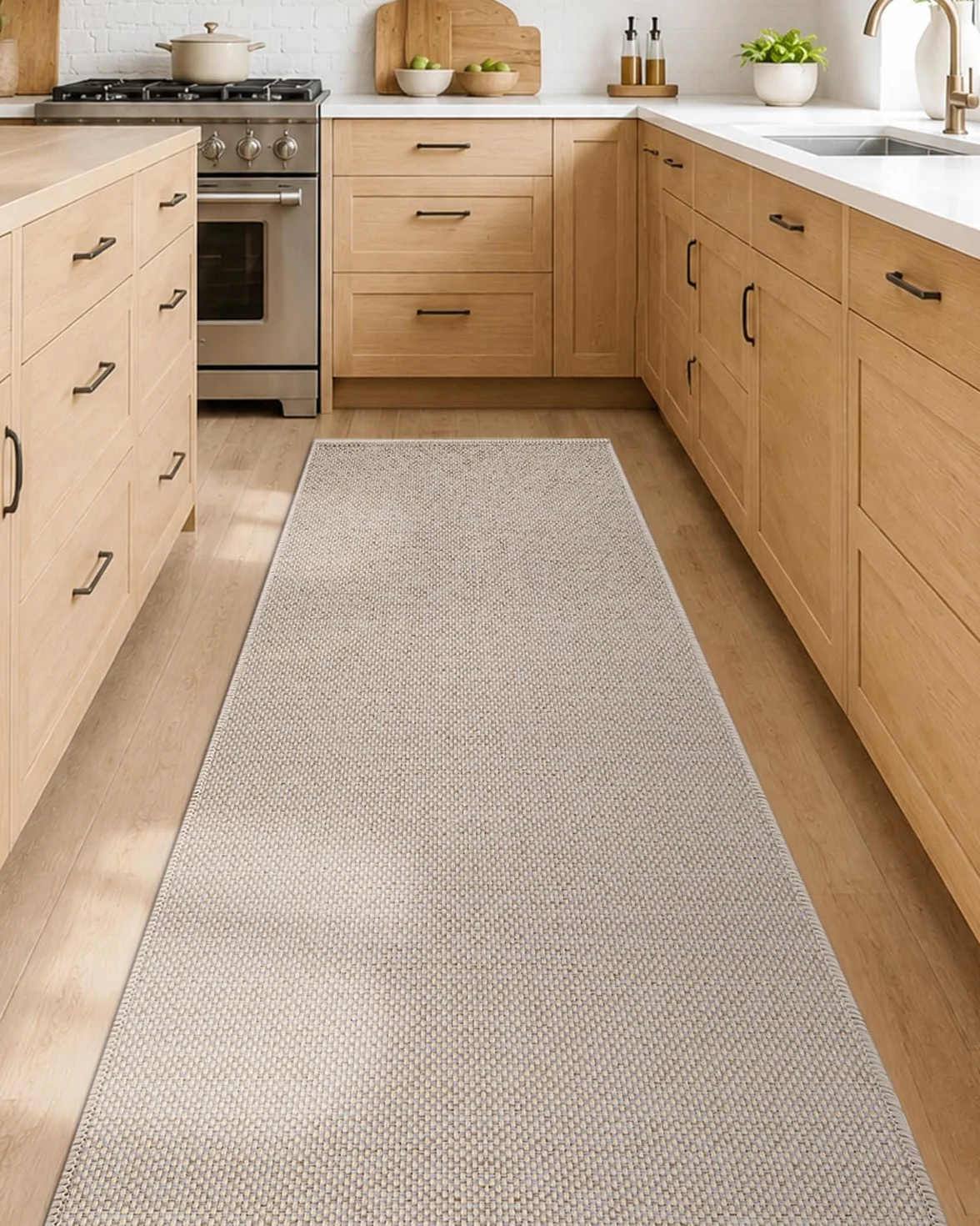 Color&Geometry Alfombras de Cocina Antideslizantes Lavables 71x304cm, Alfombras Delgadas Tejidas de Cocina de 4mm, Alfombra de Suelo Absorbentes para Delante del Fregadero, Pasillo, Beige