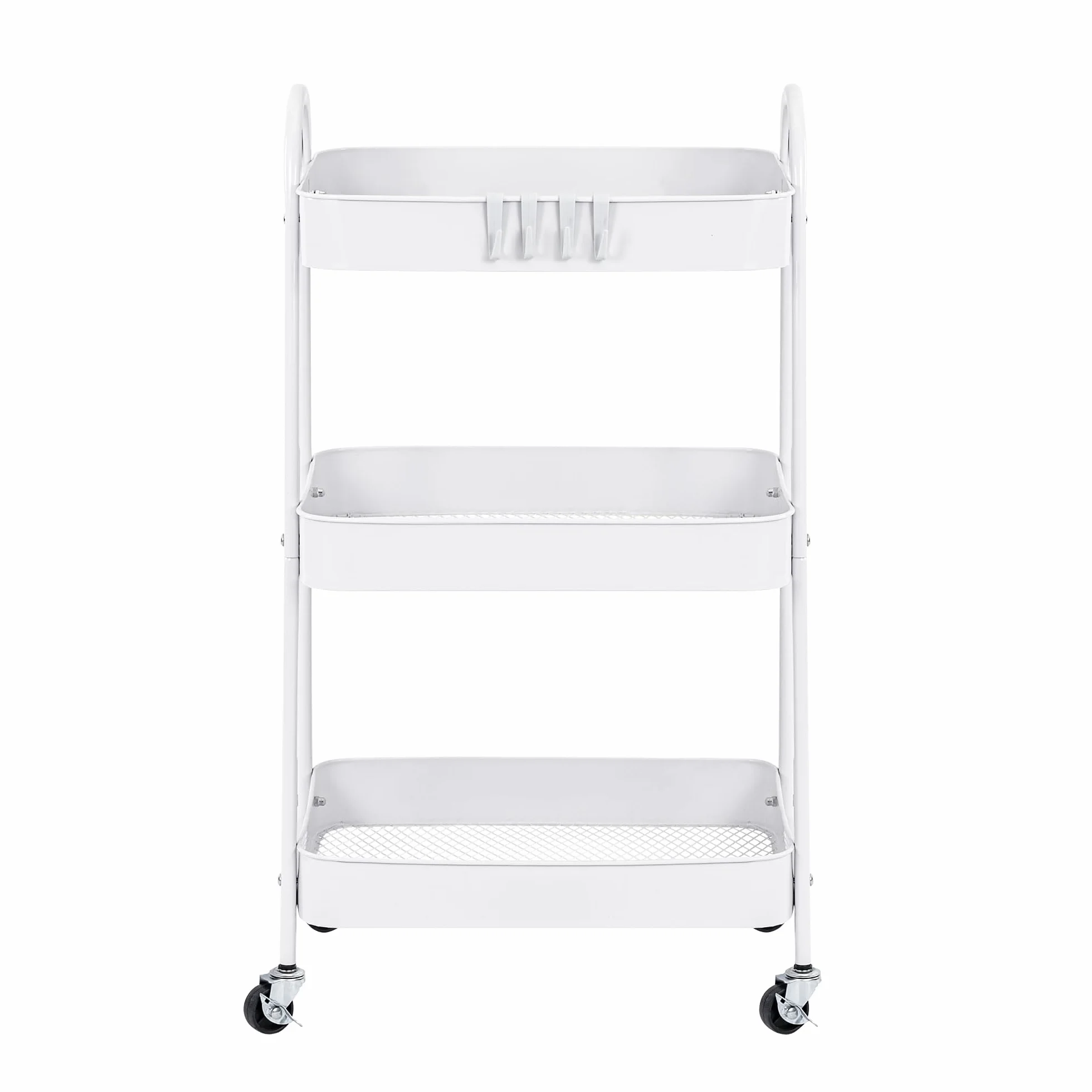 Carro de Cocina Metálico con Ruedas Carrito Auxiliar Multiuso 3 Cajones Almacenamiento Blanco