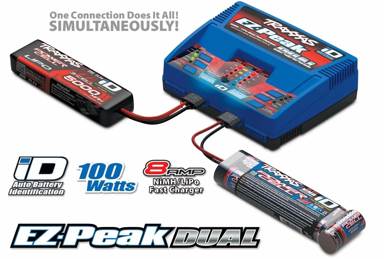 Traxxas EZ-Peak Plus Dual - Cargador para modelismo (8 A, LiPo, NiMH Minus-Delta-U, detección de batería)