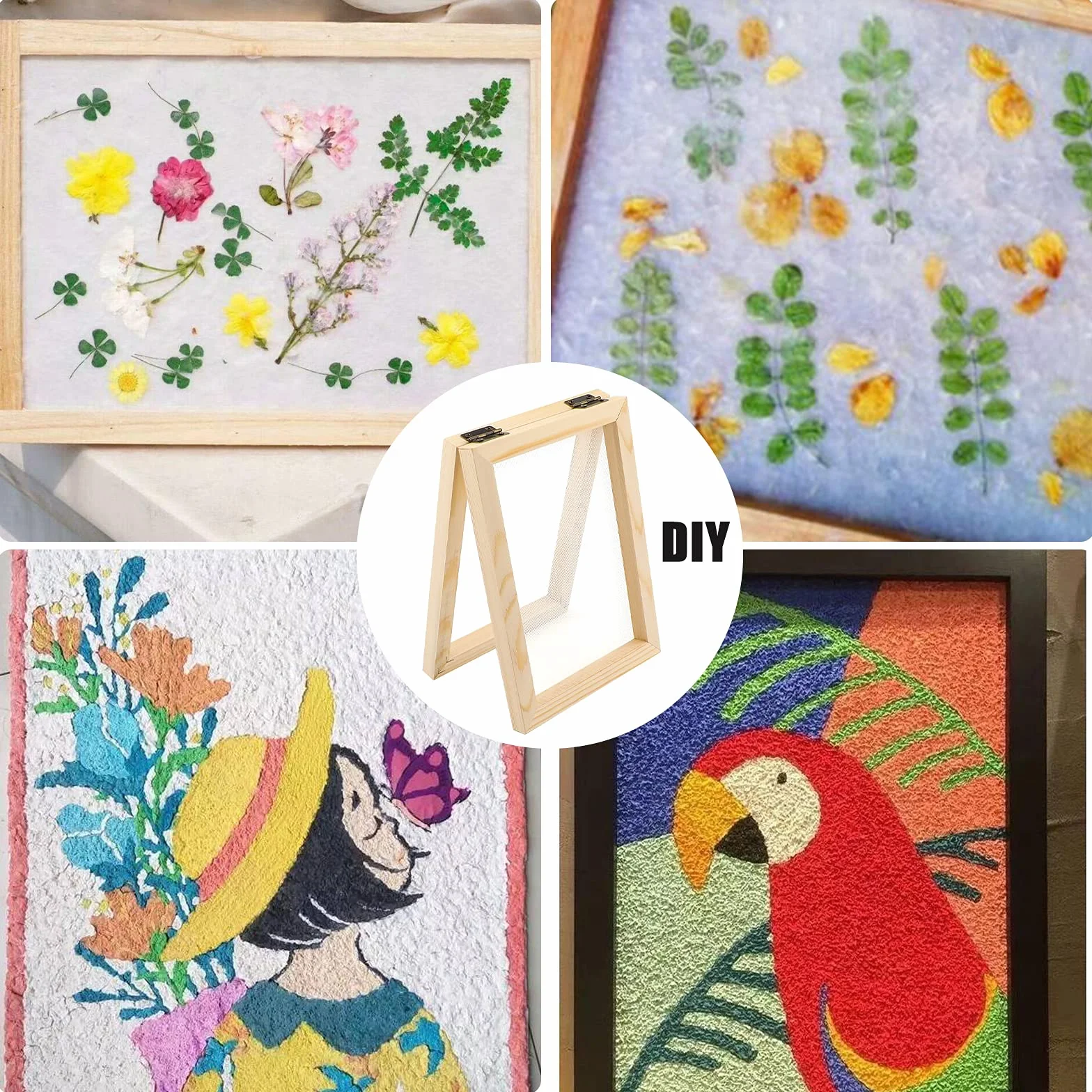 LUTER Kit de fabricación de papel de madera 5 piezas molde marco malla manualidades bricolaje flores secas