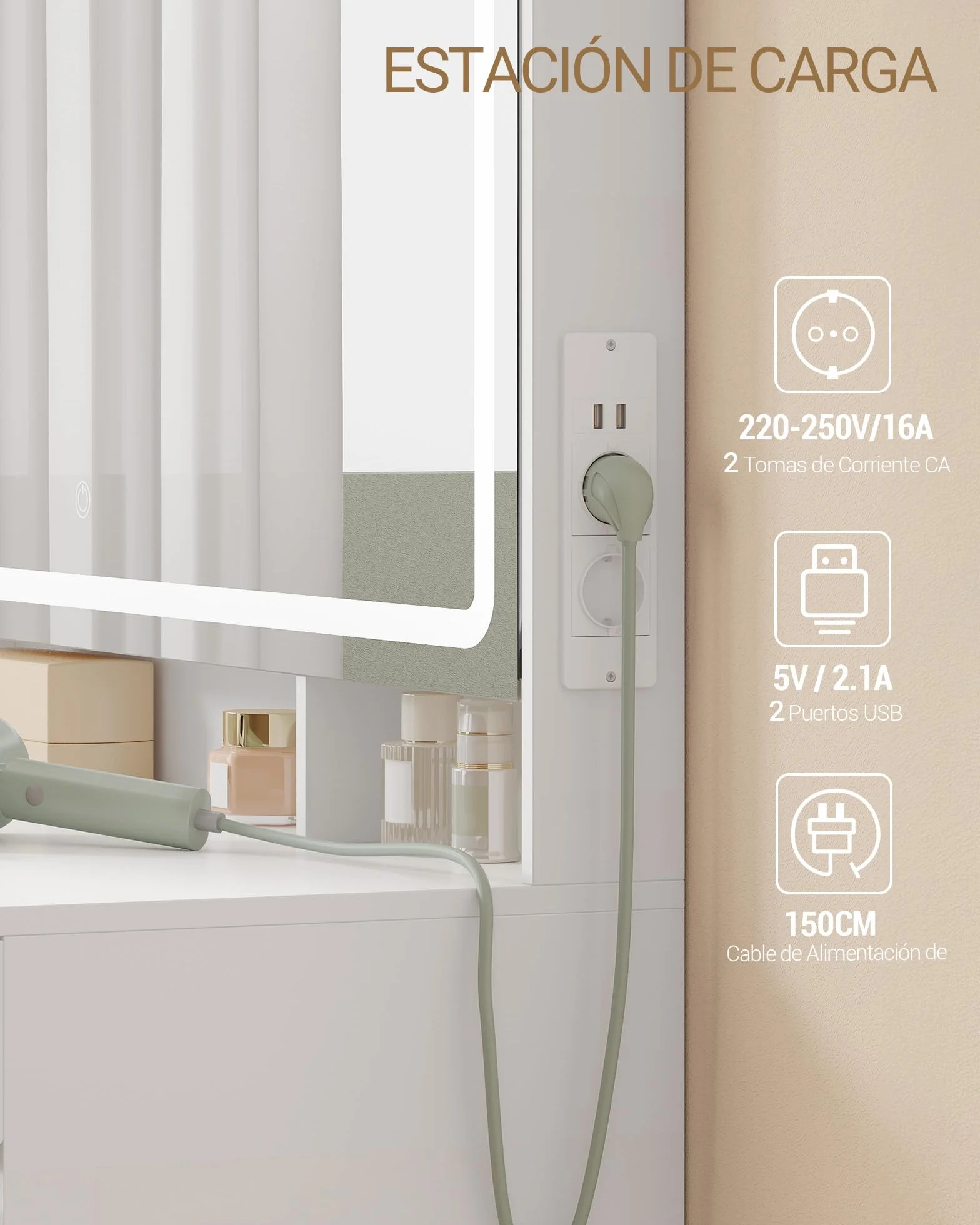 Hzuaneri 108 cm Tocador de Maquillaje, Tocador con Espejo HD Grande, Luces LED Regulables y Enchufes, 11 Cajones, 3 Compartimentos de Almacenamiento y 1 Estante Superior, Blanco DT43003XEU