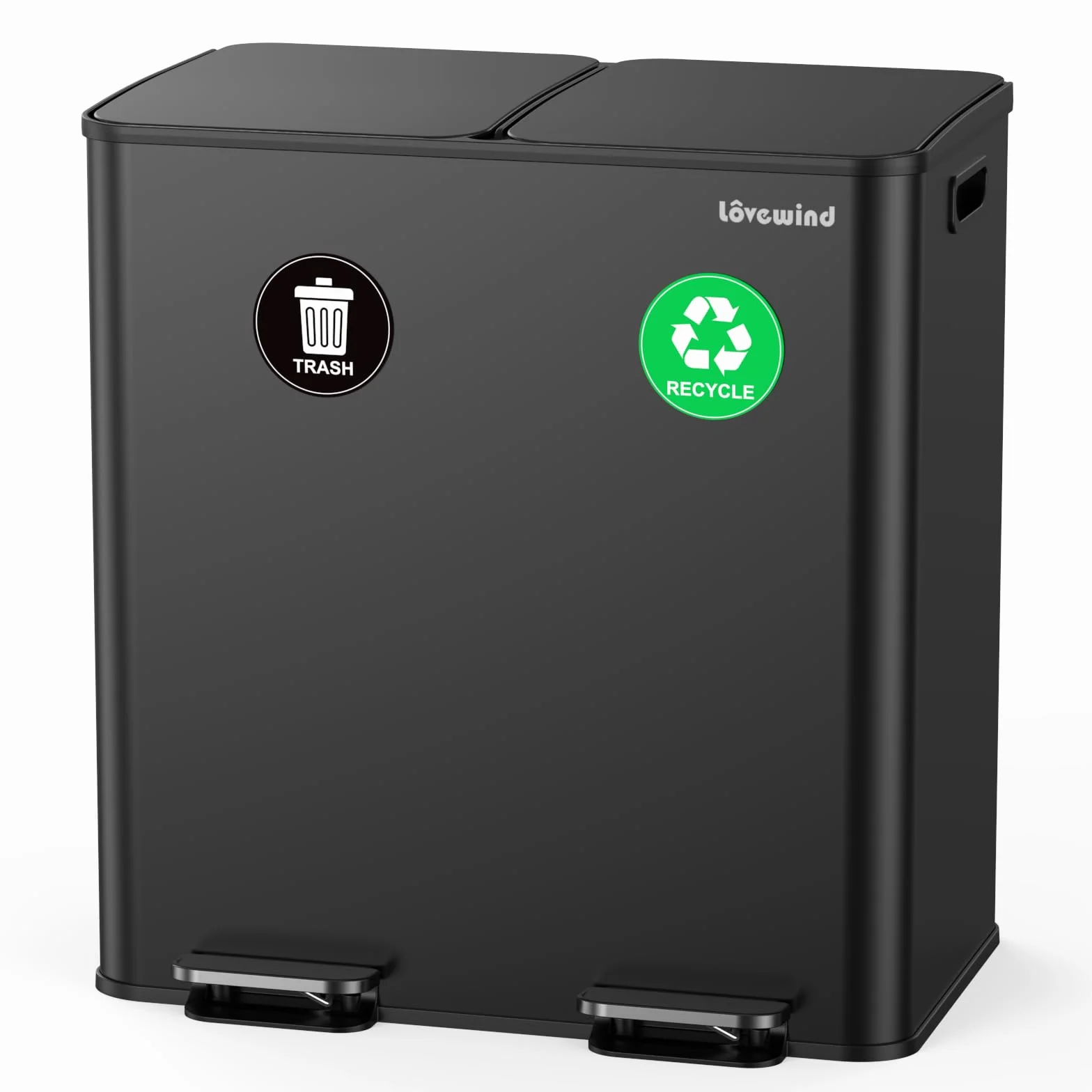 lovewind Cubo de Basura Cocina,2 X 30 L,2 Cubos,Pedal de Metal,Cubos ExtraíBles,Tapa con Bisagras, Cierre Suave, HerméTico, Acero Inoxidable, Negro