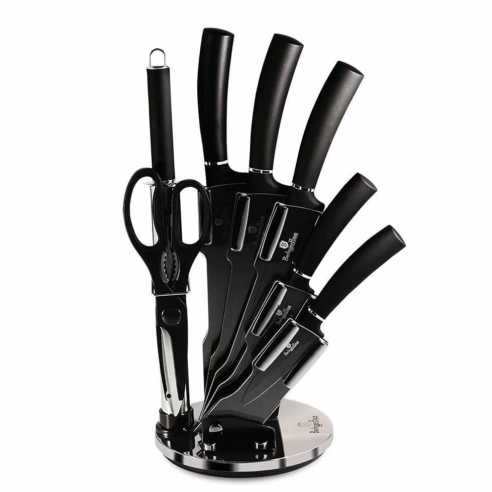 CUCHILLO BERLINGER HAUS BH-2565 NEGRO PLATA CON SOPORTE