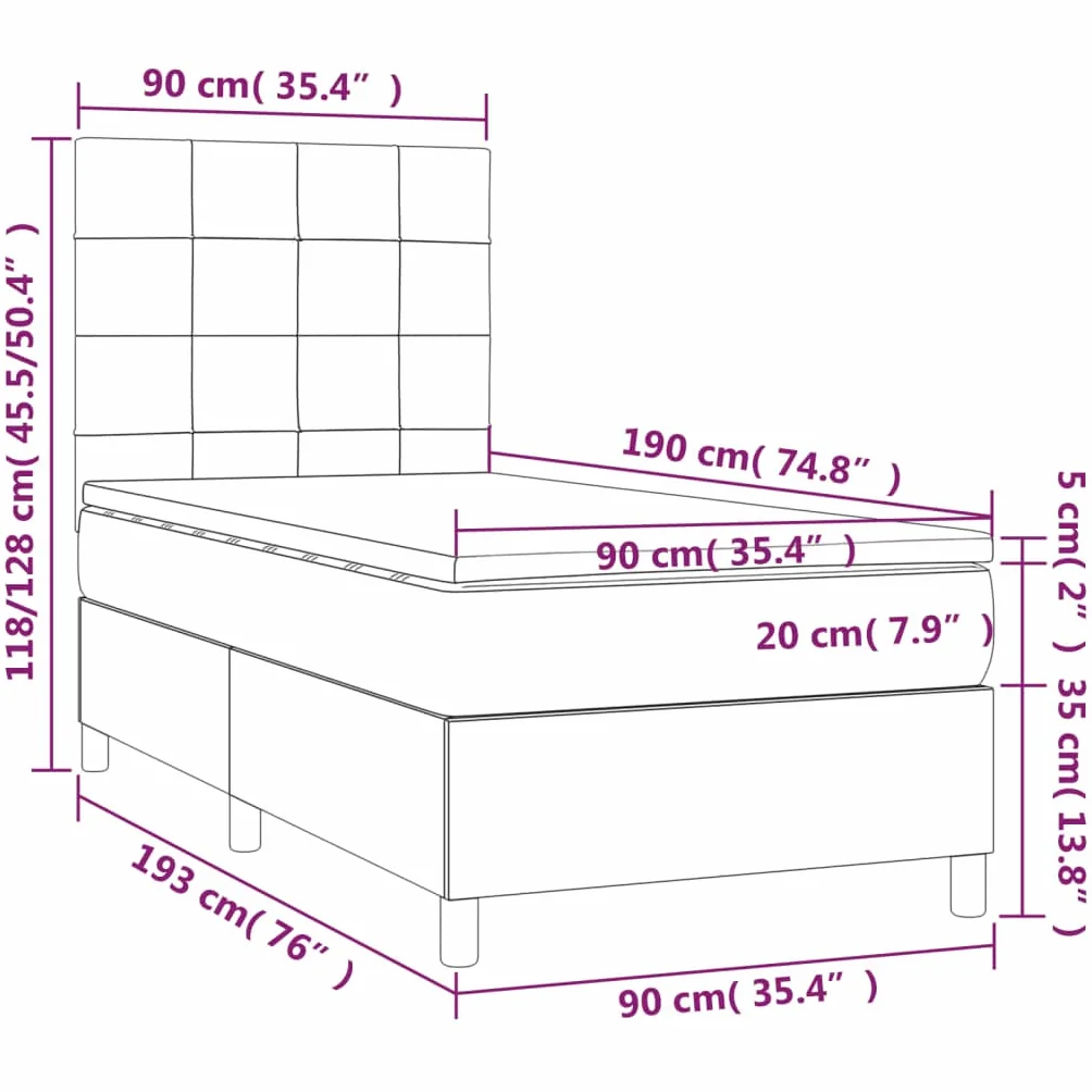 Cama con somier rosa de 90 x 190 cm con LED y colchón, funda de terciopelo de lujo, cabecero regulable en altura, ahorra espacio, cama individual para jóvenes y dormitorios de invitados