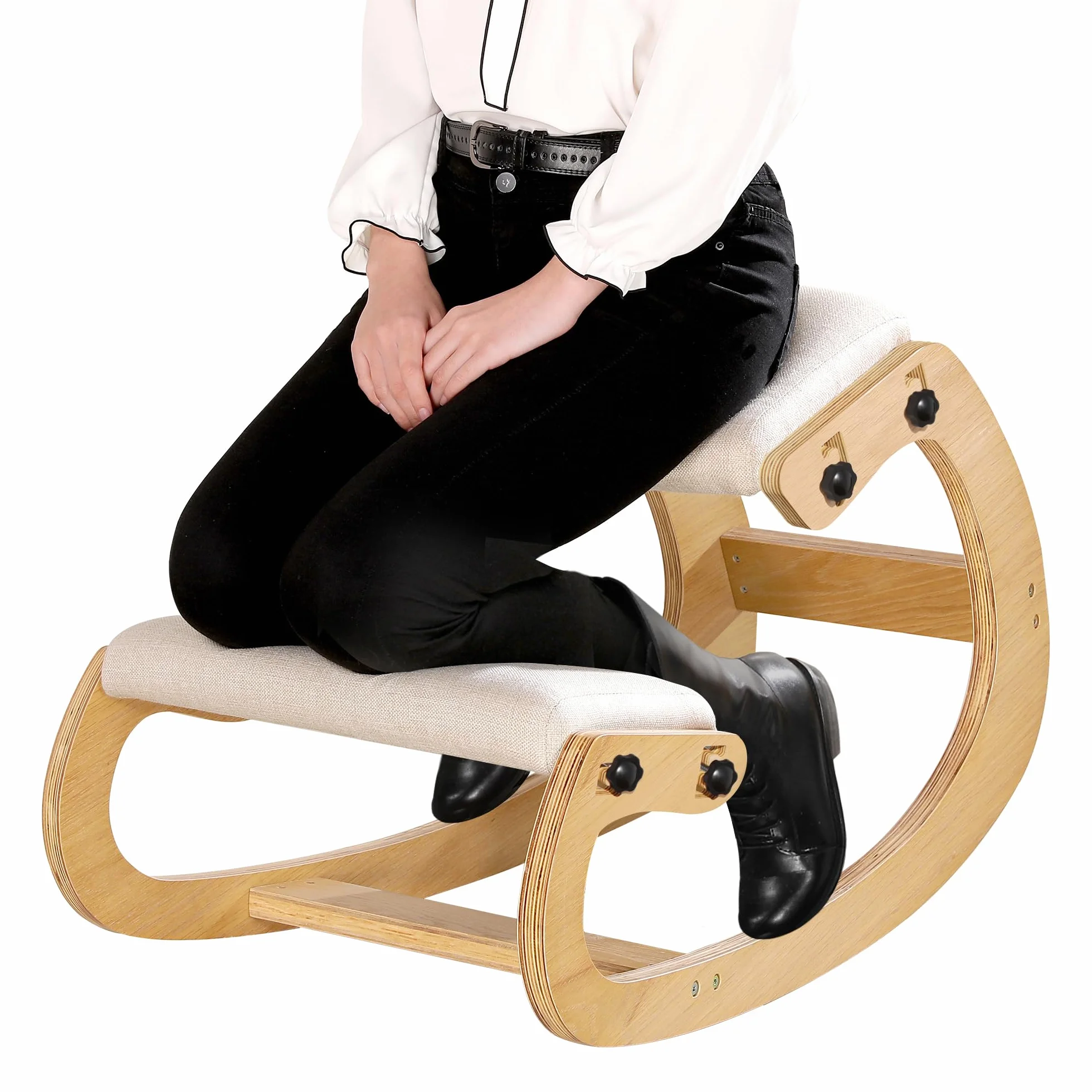Predawn Silla Ergonómica Rodillas, Silla Rodillas, Silla de Rodillas, Sillas Ergonomicas, Taburete Ergonomico, Oficina y Meditación, Madera y Cojín de Lino (Roble Blanco)