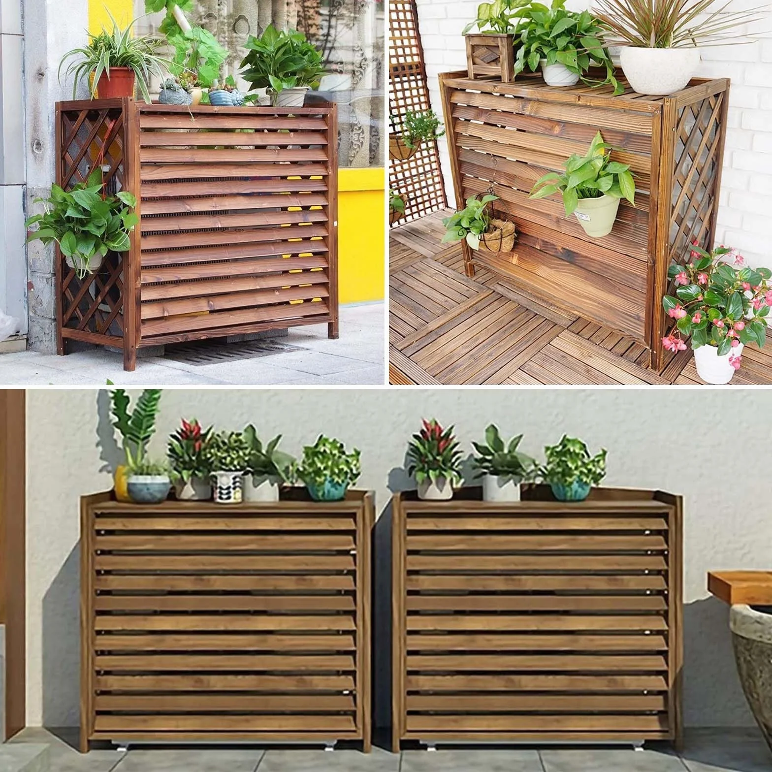 Madera Cubre Aire Acondicionado Exterior Valla Ocultacion Madera Funda Aire Acondicionado Exterior Grande Protector Aire Acondicionado Exterior Cubierta Aire Acondicionado Madera(100x44x93cm)