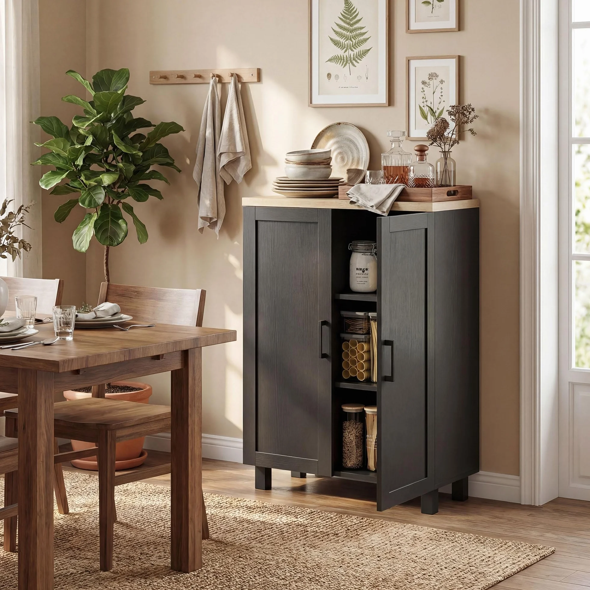 HOMCOM Aparador de 2 Puertas, Armario Estrecho con Estante Ajustable, 60x30x90 cm, Negro