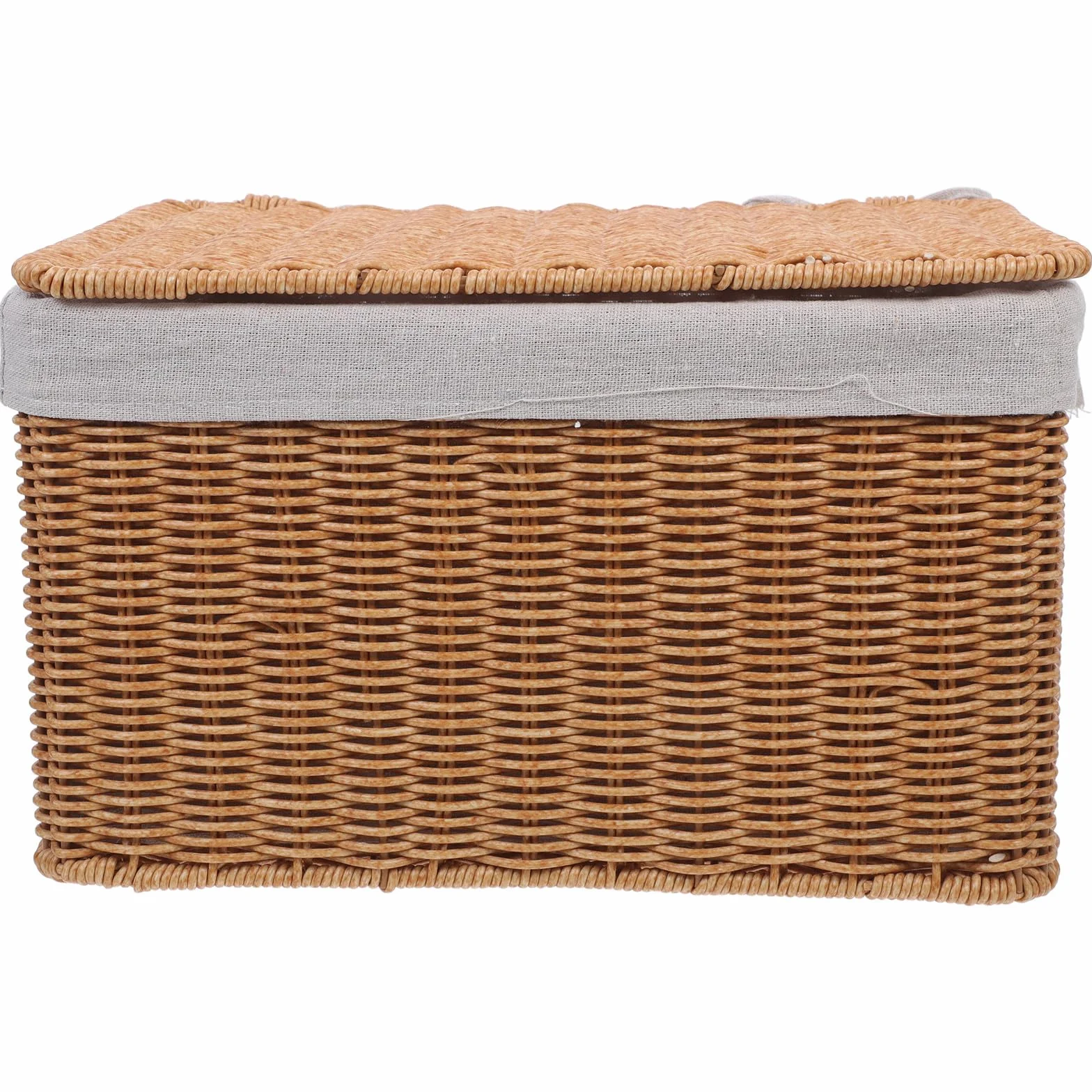 Cesta Grande de Mimbre con Tapa y Forro, Cesta de Almacenamiento Rectangular con Asas Dobles para Ropa, Libros y Organización en Hogar, Cocina y Baño (36x26x21 Cm)