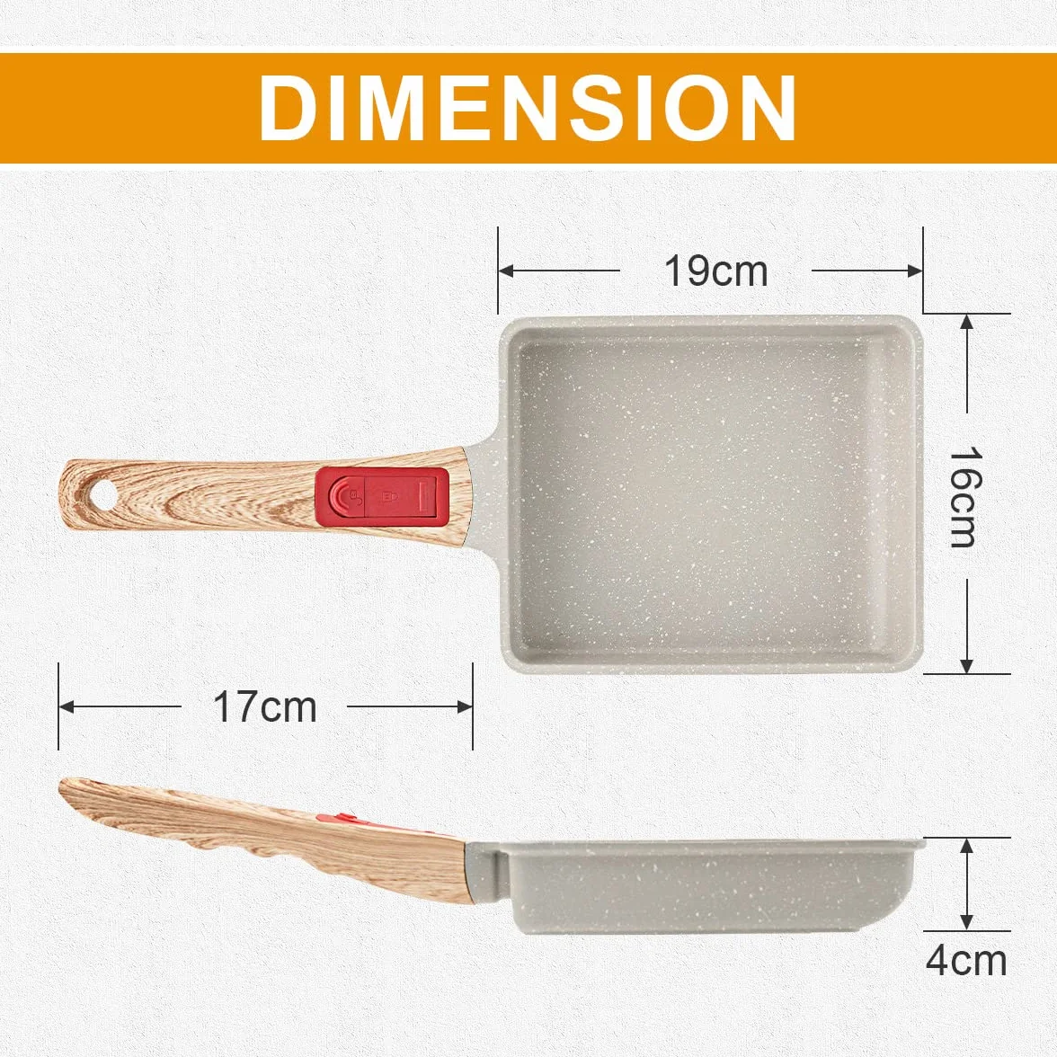 Sartén Japonesa Antiadherente para Tortillas y Tamagoyaki - Rectangular para Huevos con Mango Extraíble 19 * 16 CM, Apta para Horno y Lavavajillas