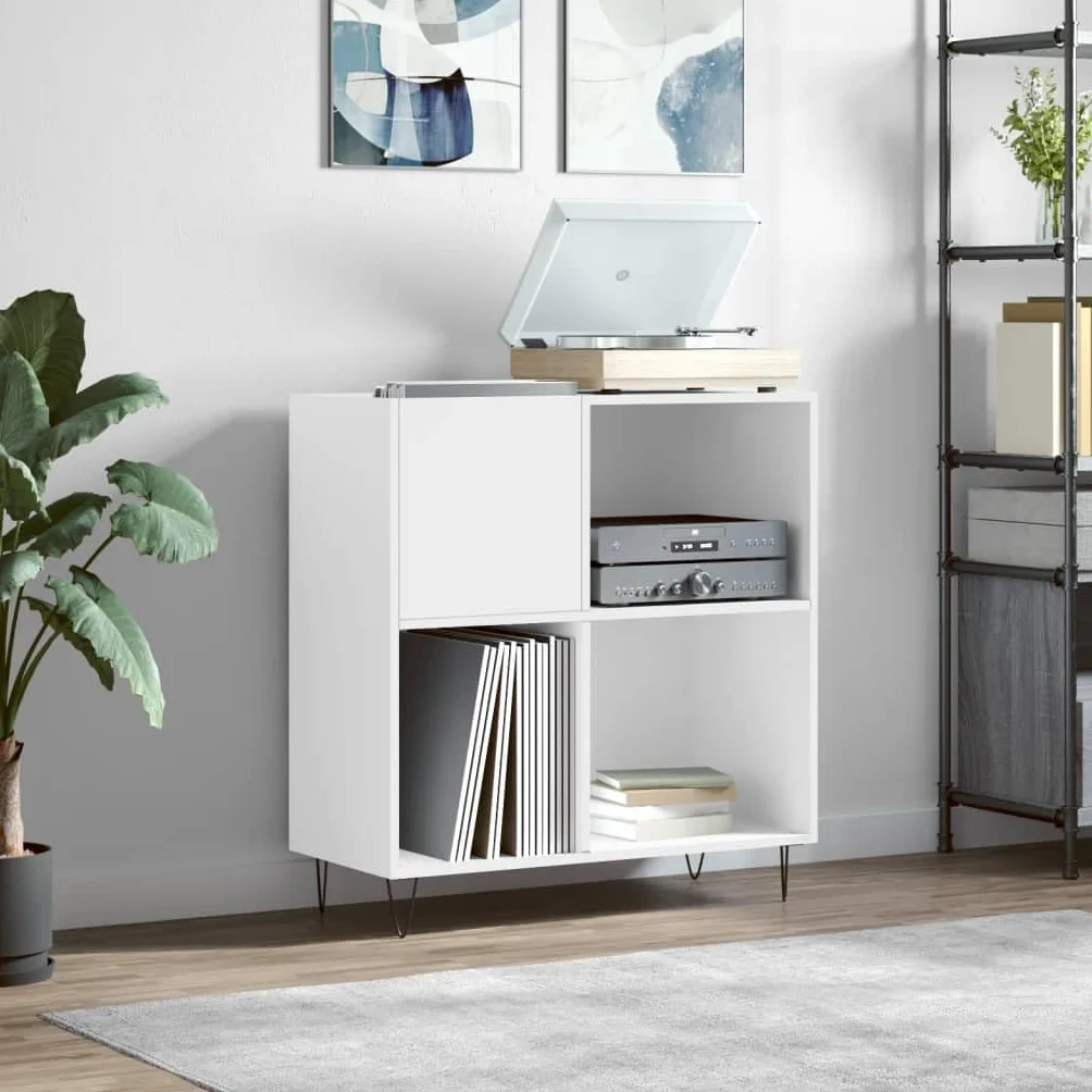 IKAYAA Mueble Tocadiscos de Madera FT23E Blanco 84,5x38x89 cm