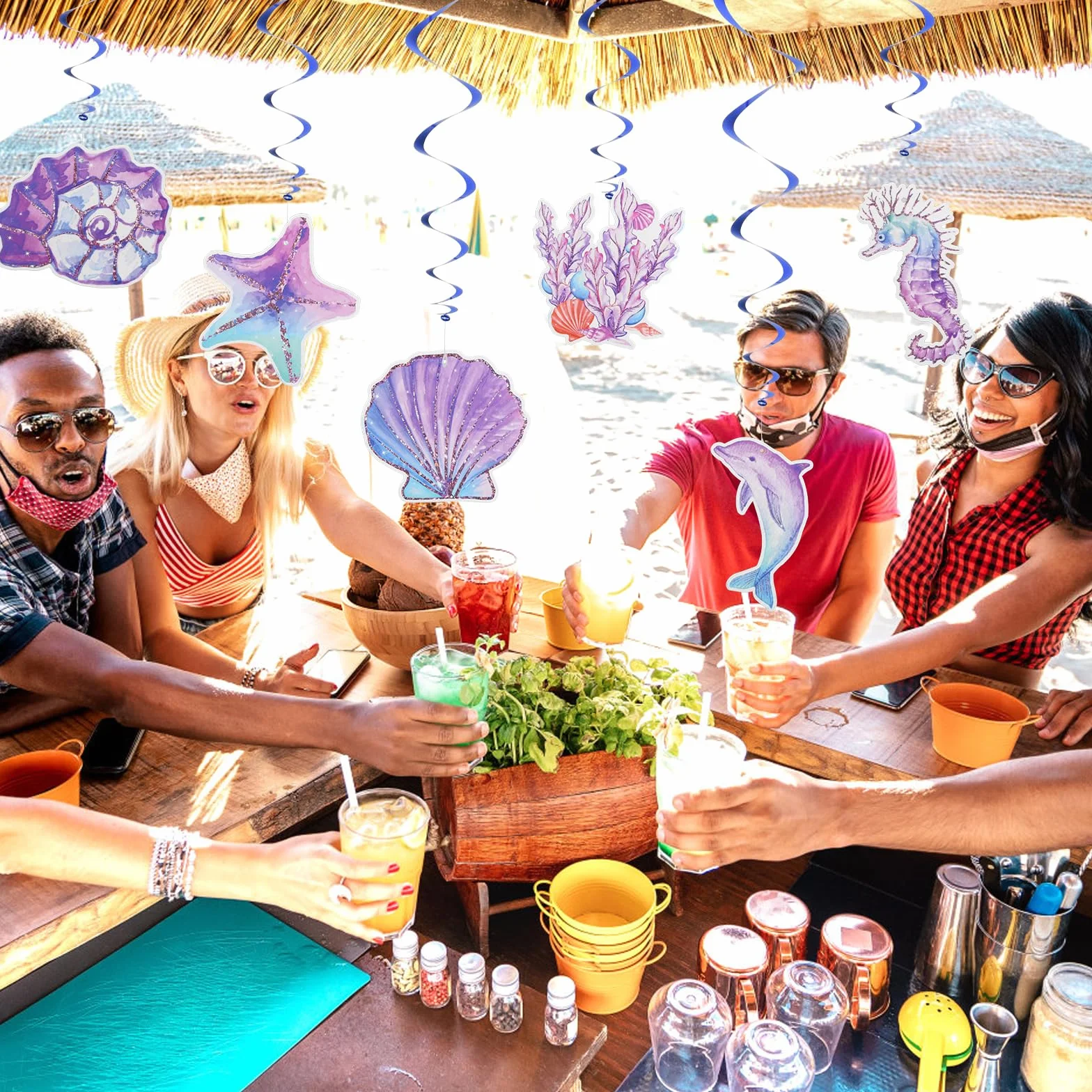 Decoraciones de Sirena Colgantes para Fiesta de Cumpleaños, Decoración de Techo Tema Océano