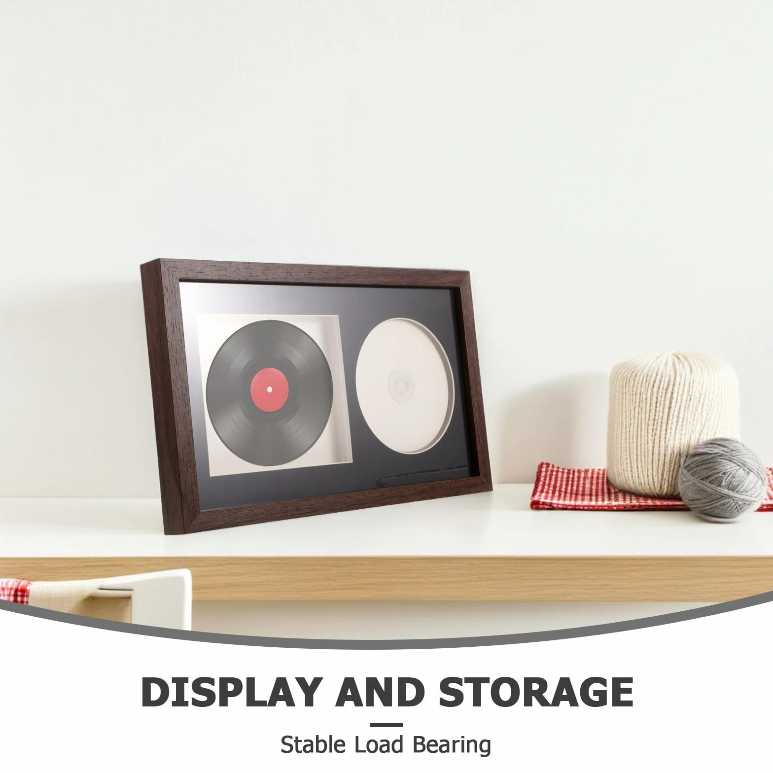 Toyvian Marco Expositor para Álbumes de Música y CD Diseño Hueco 3d, Soporte de Madera y Plástico para Exhibición Completa y Ahorro de Espacio en Rincón Musical