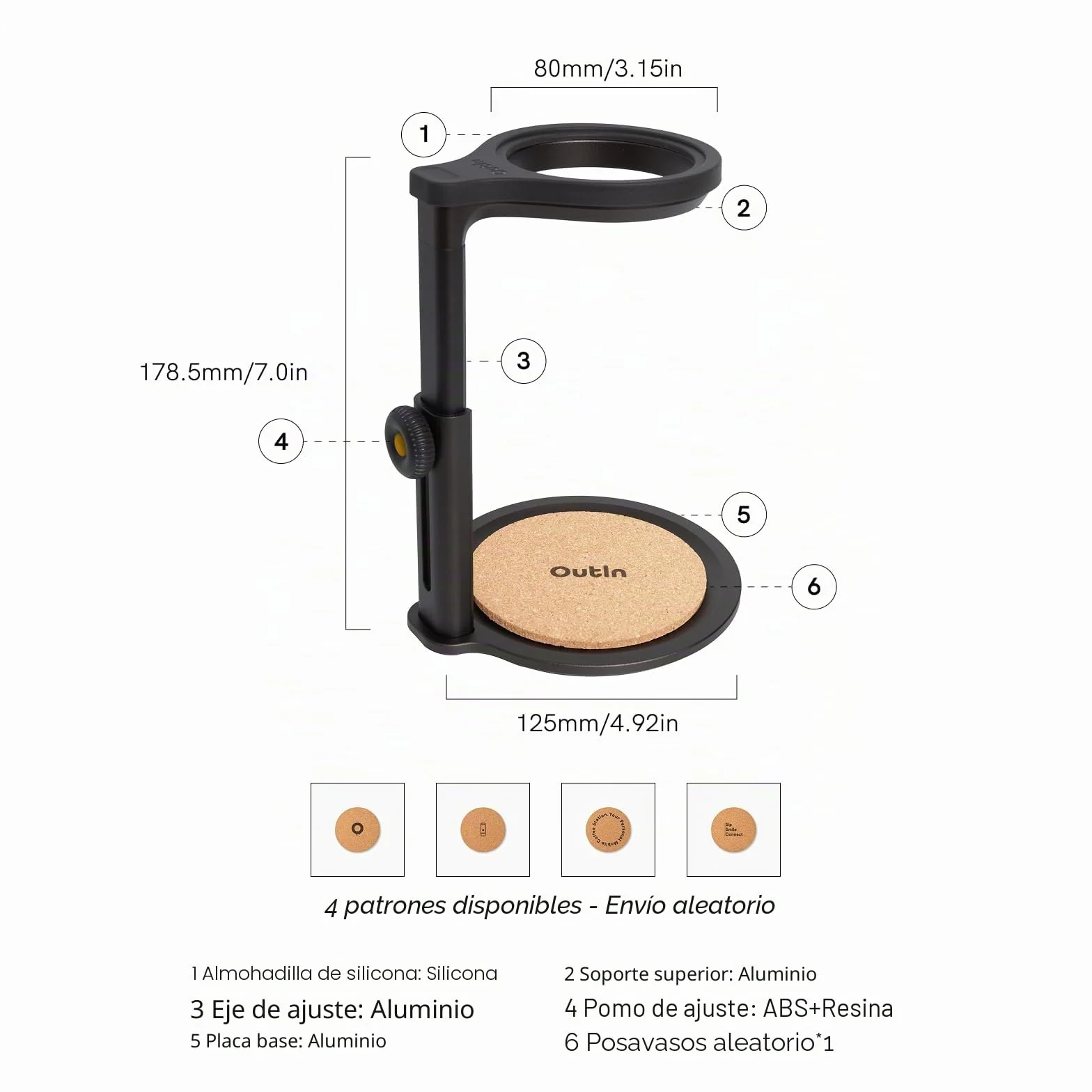 OutIn Soporte universal desmontable para café con almohadilla de corcho, portátil para máquina de espresso