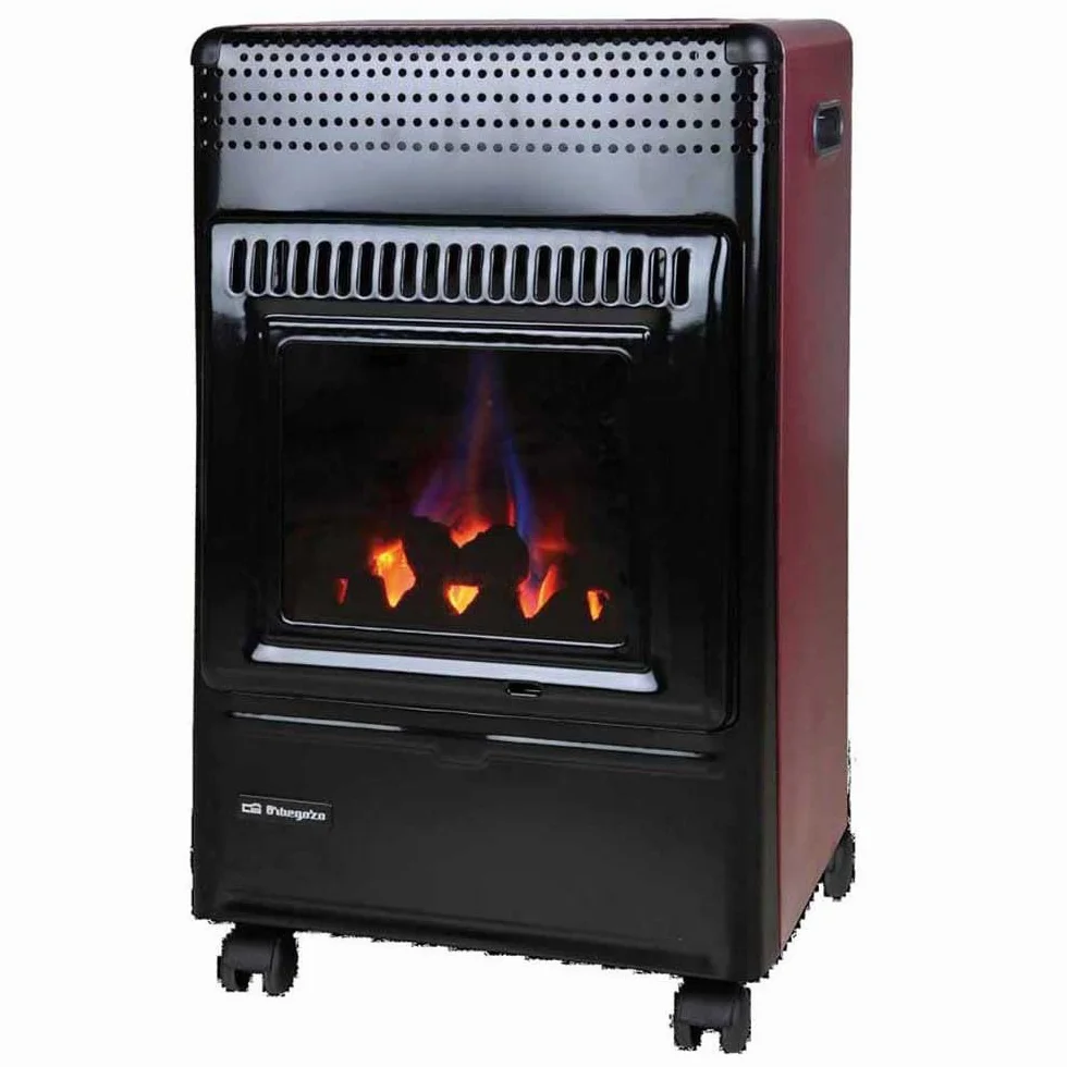 Orbegozo HBF 95 Estufa de gas butano, llama azul, triple sistema de seguridad, apta para gas butano y propano, 3500 W, clase de eficiencia energética A, analizador atmosférico, color negro/Burdeos
