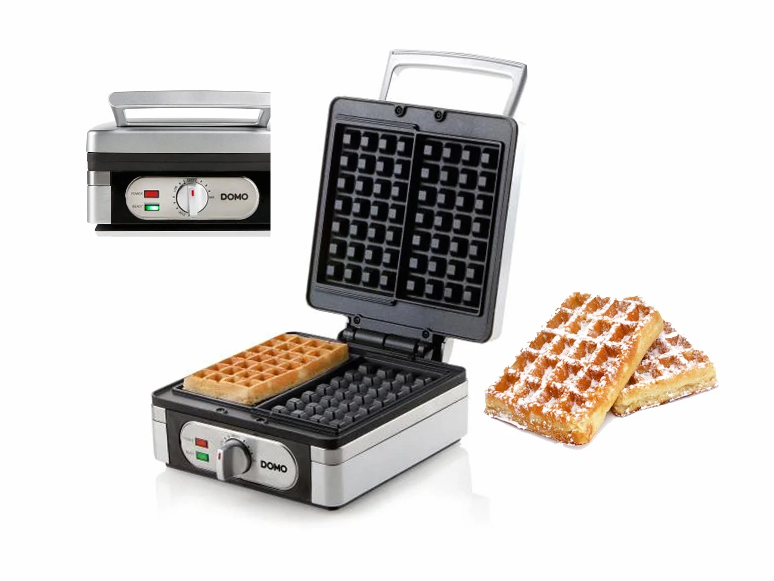 Gofrera 2 en 1 para gofres extragruesos (2,6 cm) y crujientes belgas en rectangulares – además de una práctica tenedor para gofres